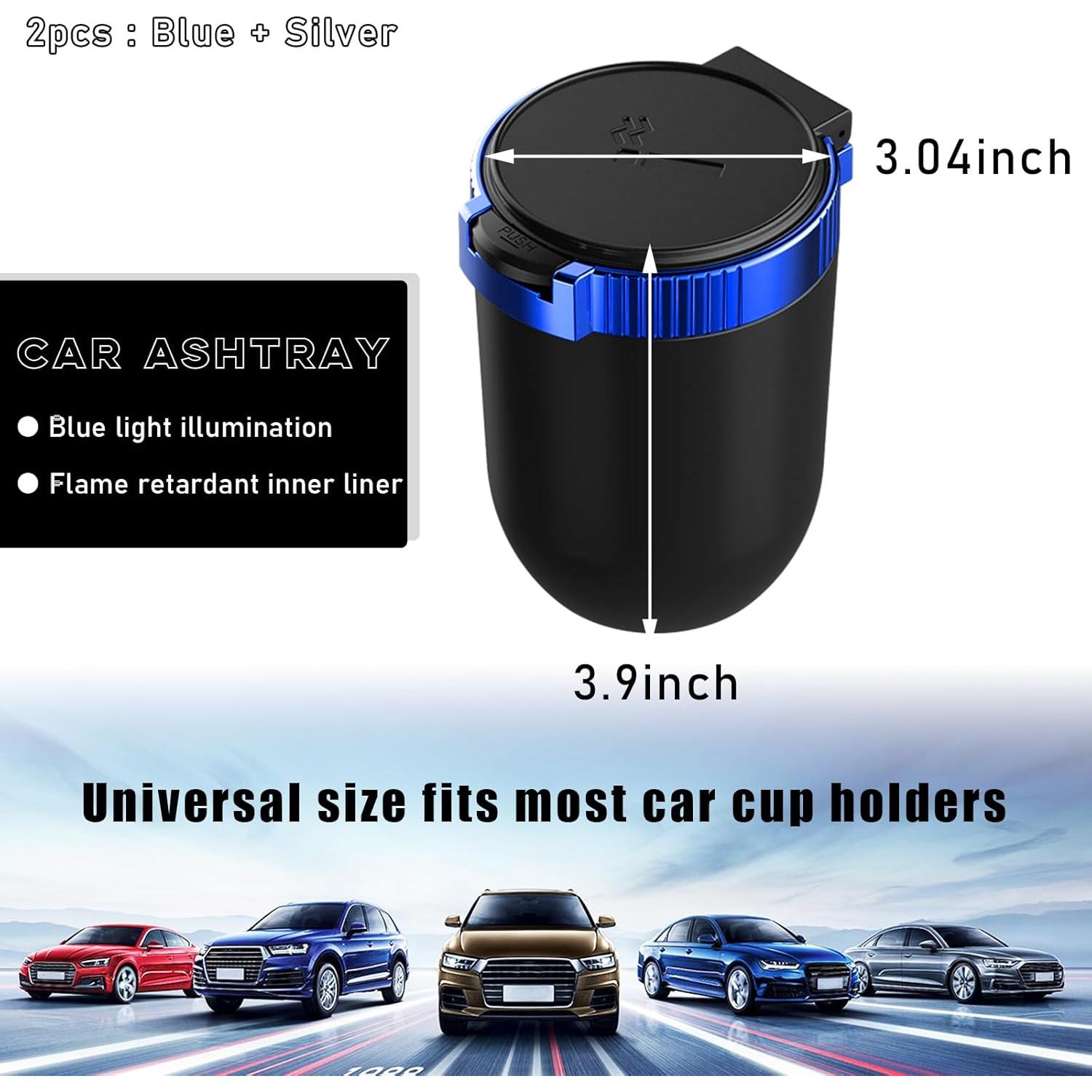 Cenicero de Coche con Tapa Povtii, Acero Inoxidable, 2PCS