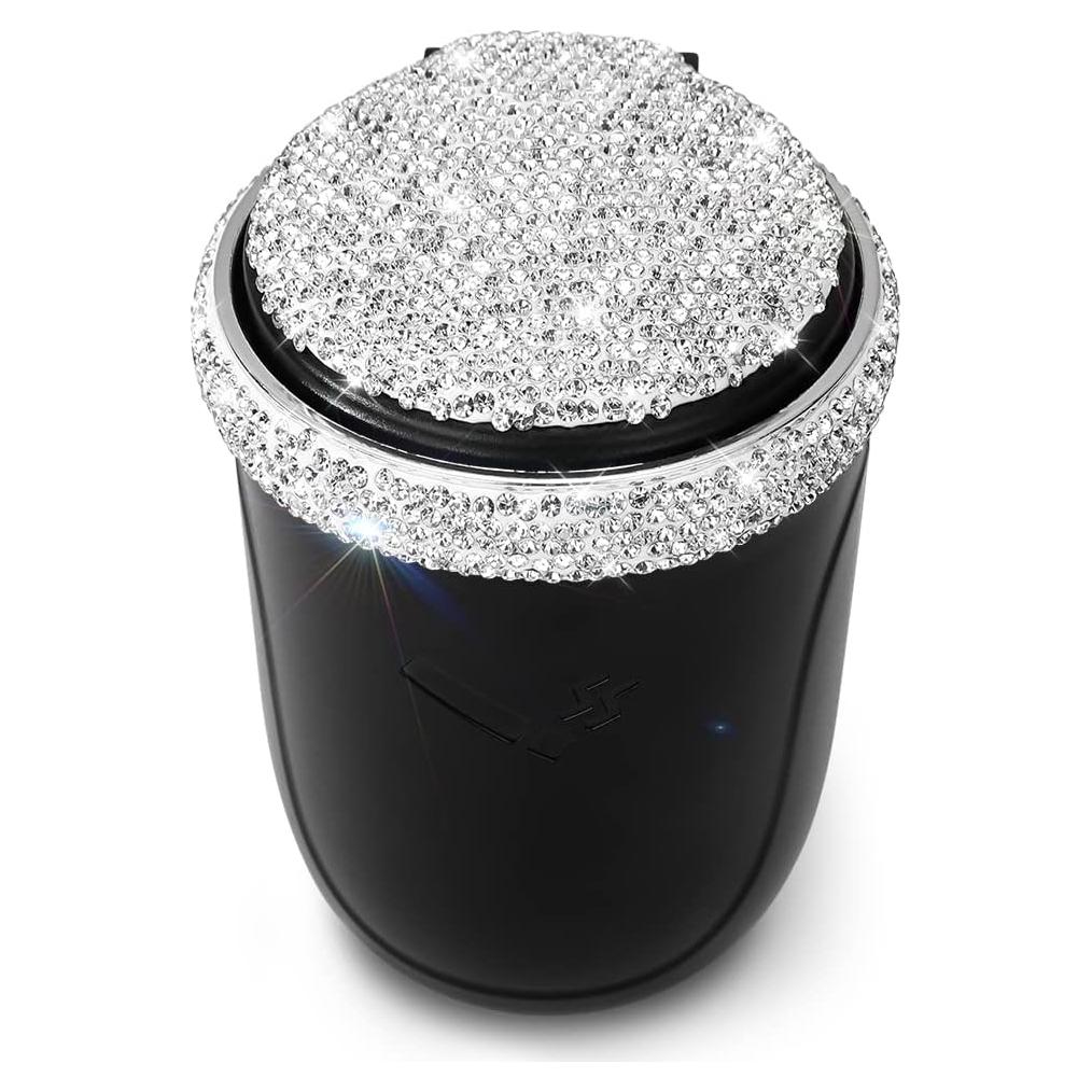 Cenicero de coche SAVORI con luz LED azul y tapa - Blanco