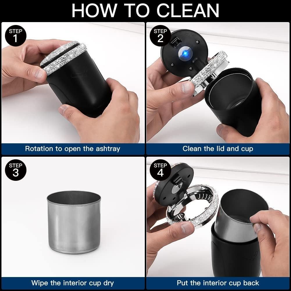 Cenicero de coche SAVORI con luz LED azul y tapa - Blanco