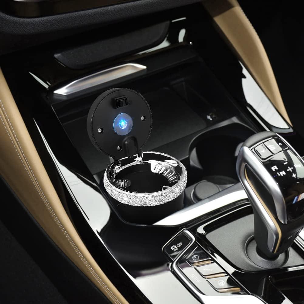 Cenicero de coche SAVORI con luz LED azul y tapa - Blanco