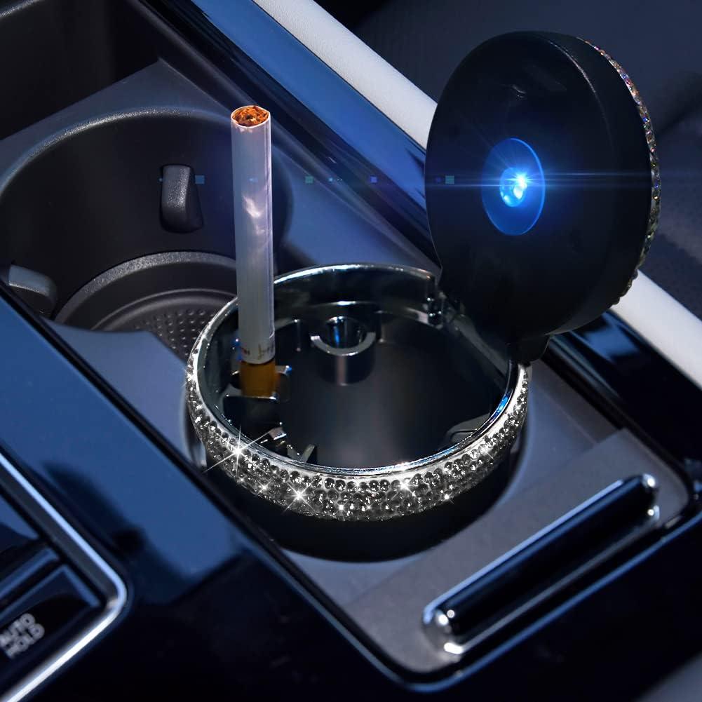 Cenicero de coche SAVORI con luz LED azul y tapa - Blanco