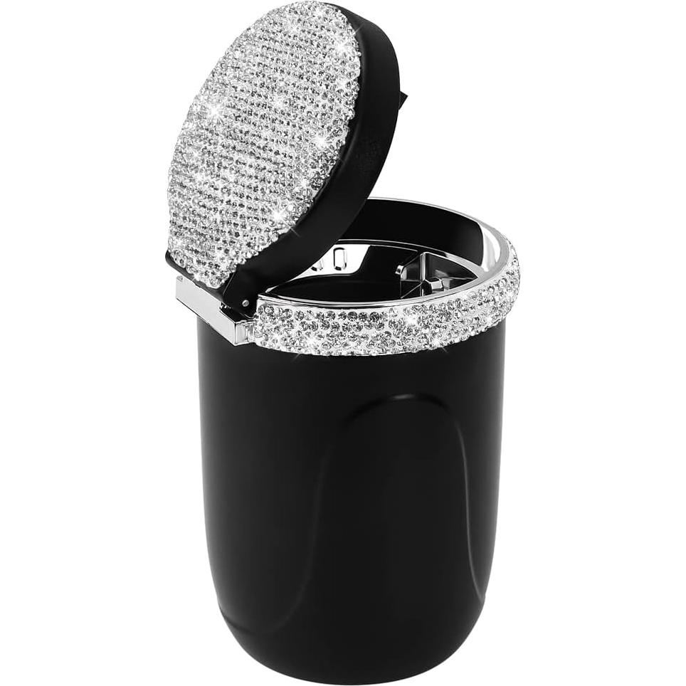 Cenicero de coche SAVORI con luz LED azul y tapa - Blanco