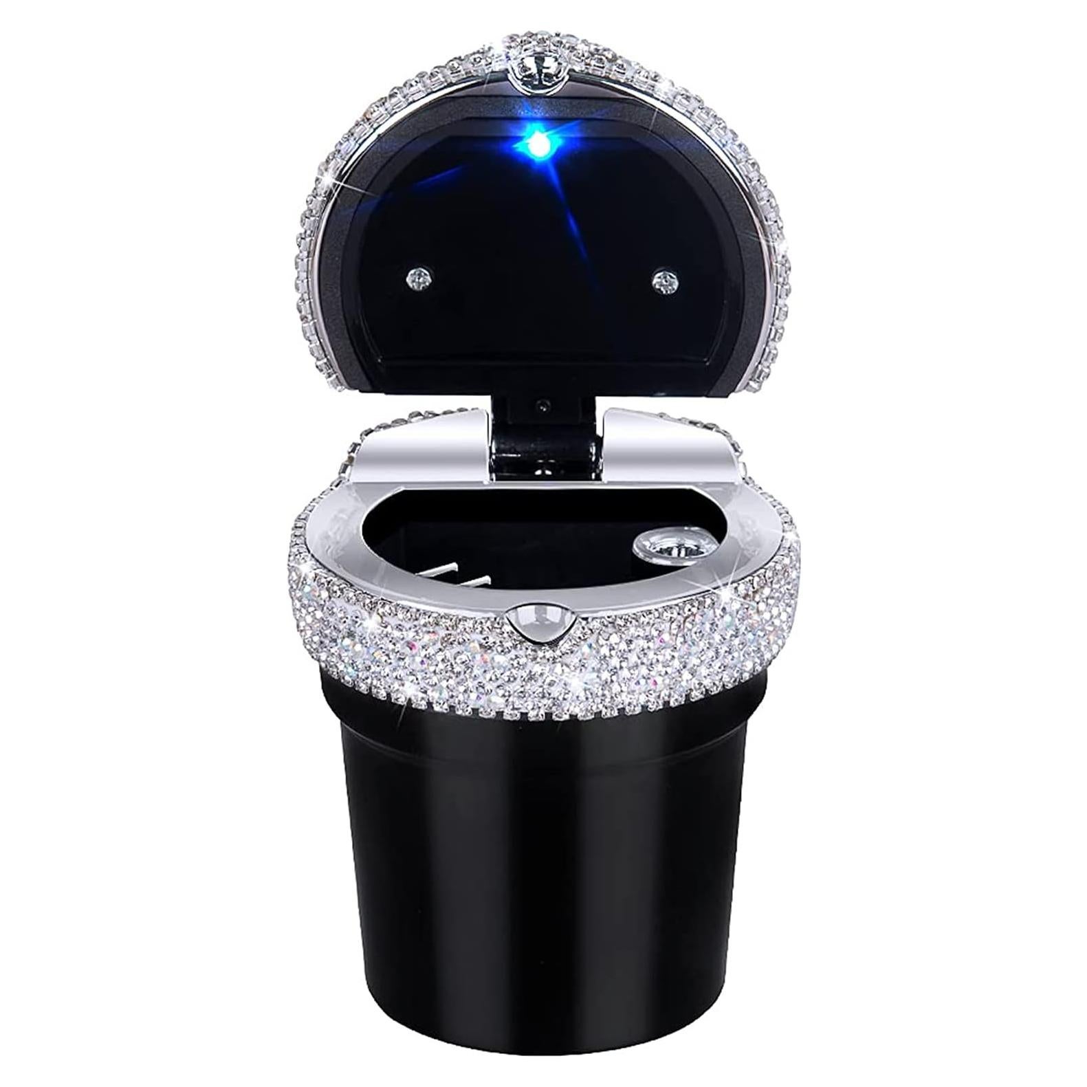 Cenicero de Coche EING Portátil con Luz LED Azul - Negro/Blanco