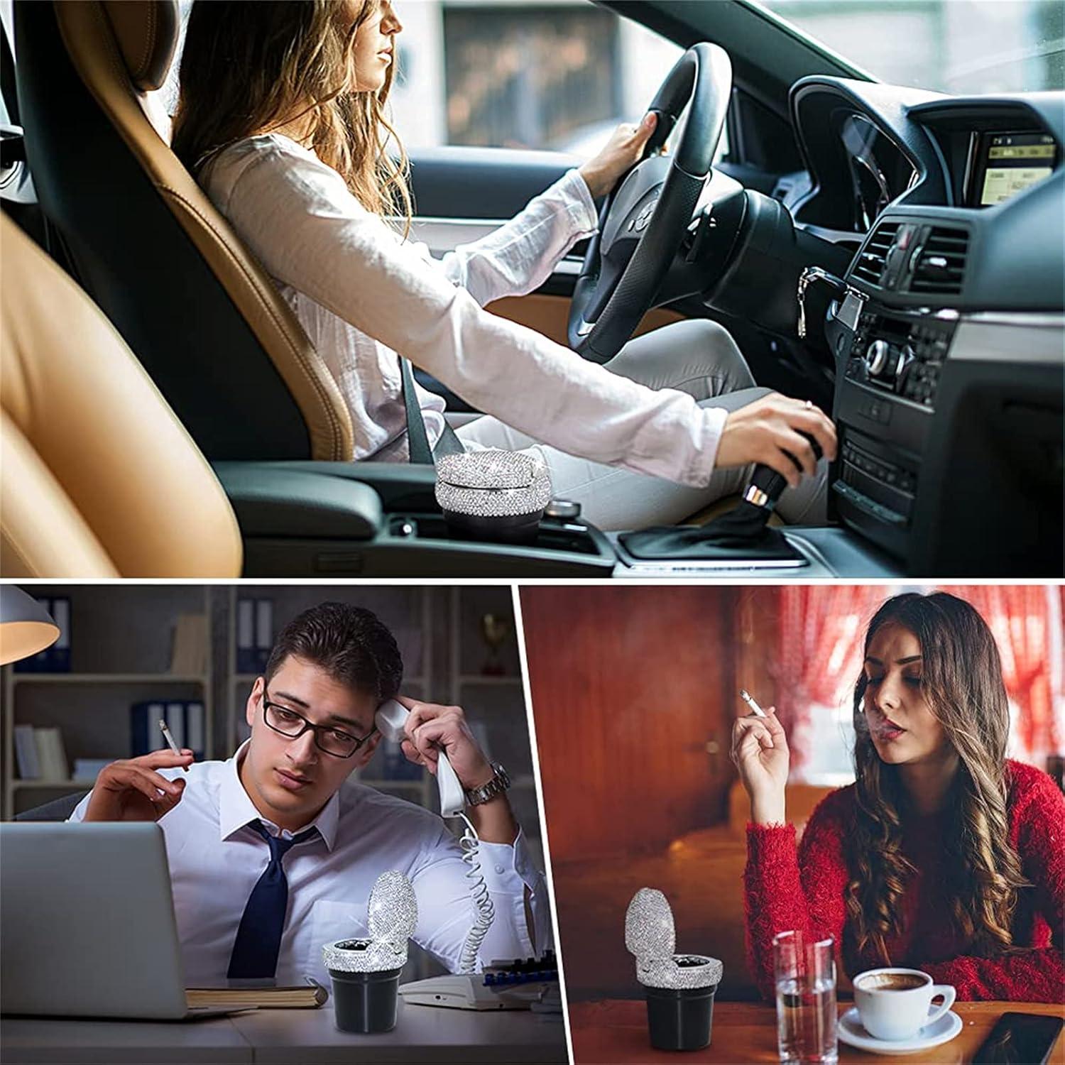 Cenicero de Coche EING Portátil con Luz LED Azul - Negro/Blanco