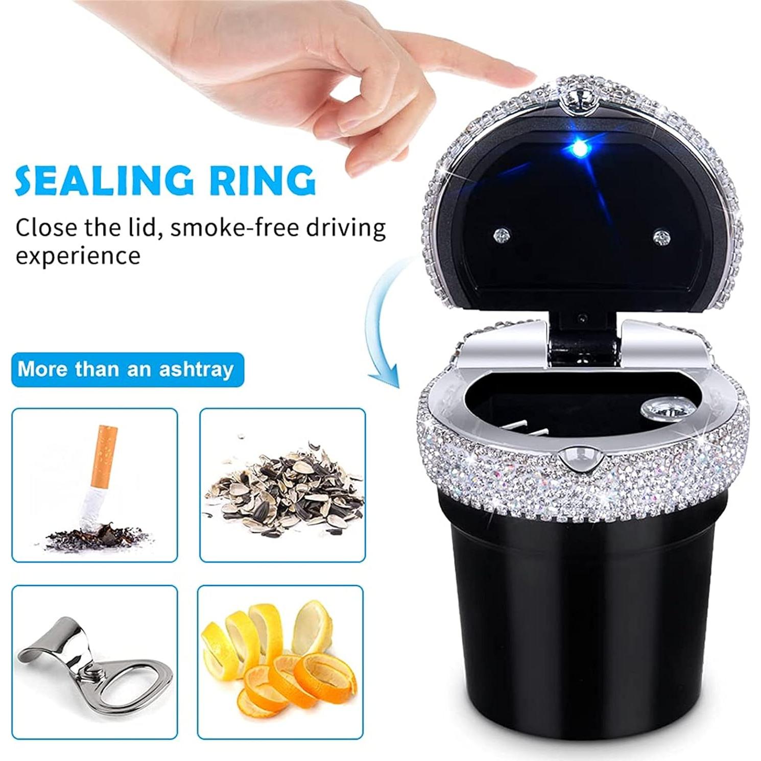 Cenicero de Coche EING Portátil con Luz LED Azul - Negro/Blanco