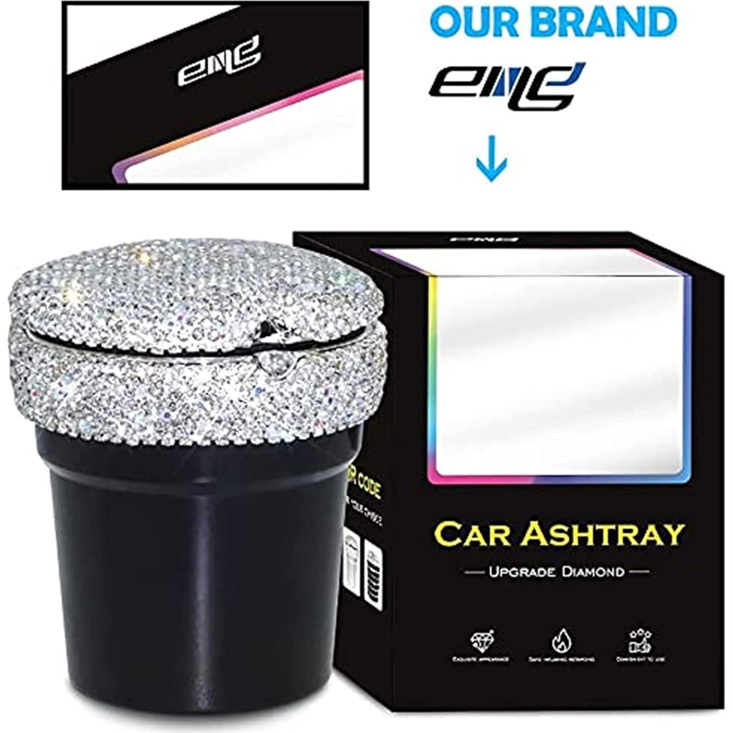 Cenicero de Coche EING Portátil con Luz LED Azul - Negro/Blanco