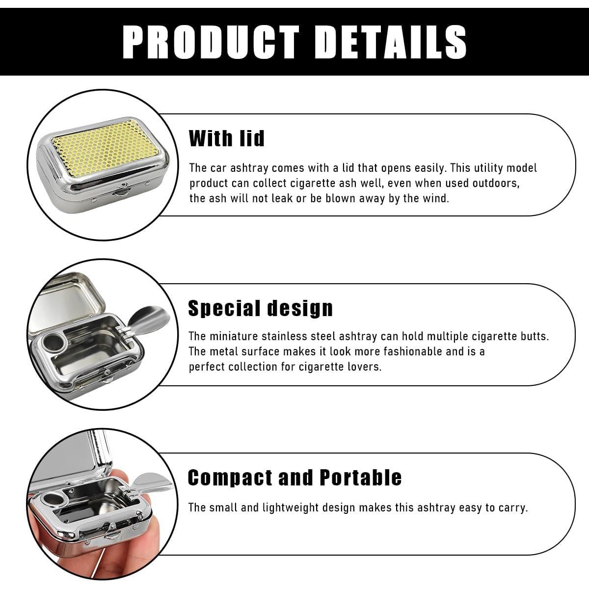 Cenicero Portátil Yourkar de Acero Inoxidable Amarillo