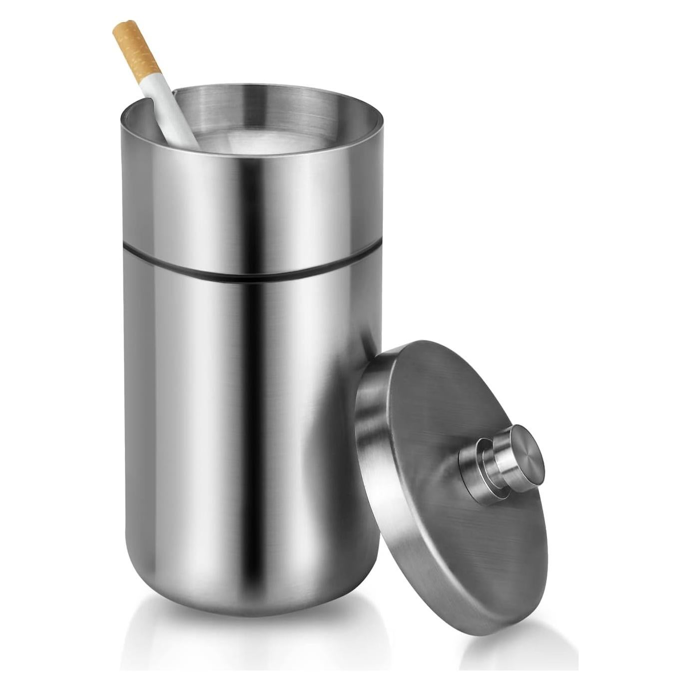Cenicero de coche portátil Cgaplus de acero inoxidable con tapa