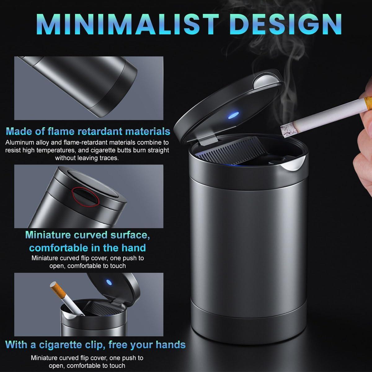 Cenicero de Auto Augeny con Tapa y Luz LED Azul - Gris