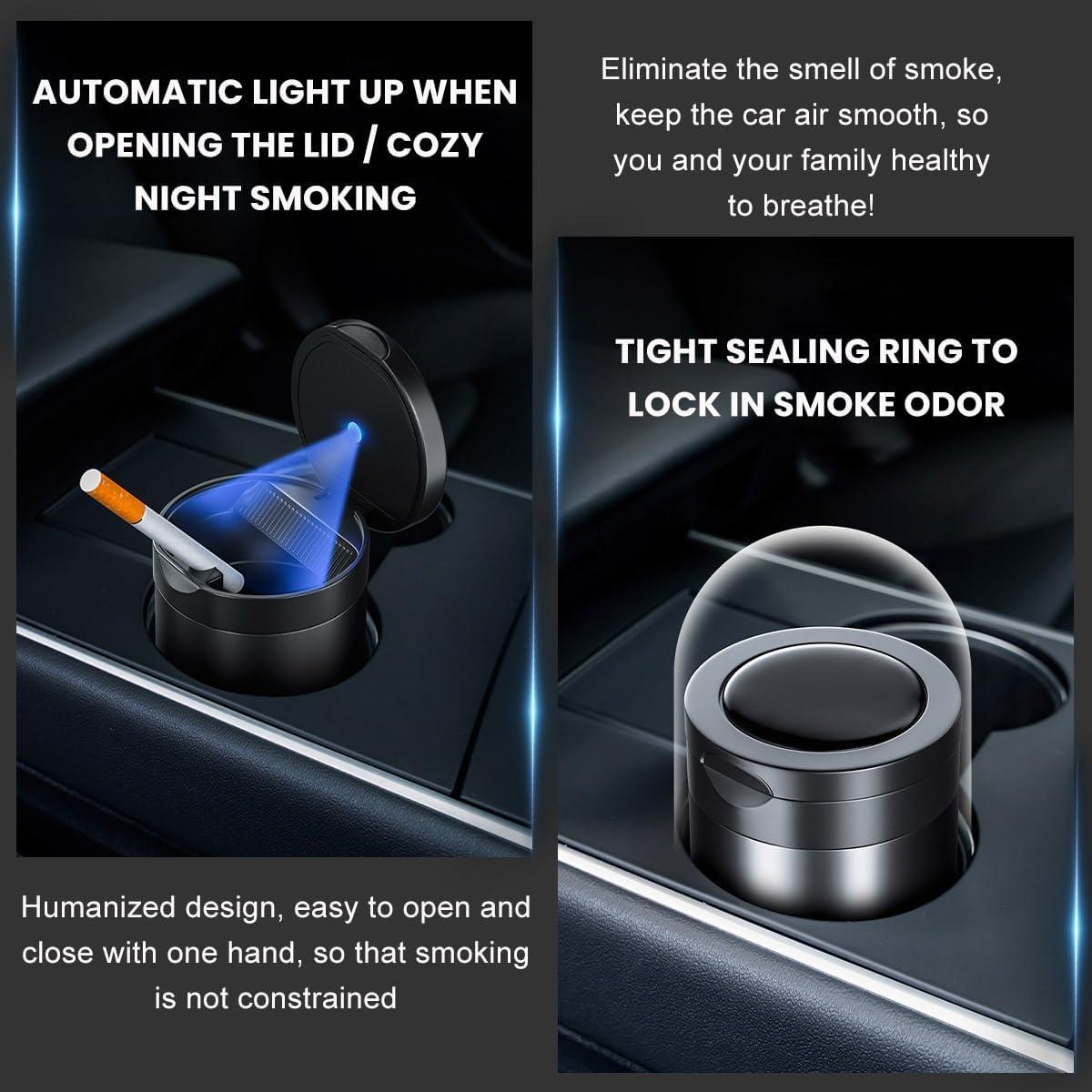 Cenicero de Auto Augeny con Tapa y Luz LED Azul - Gris