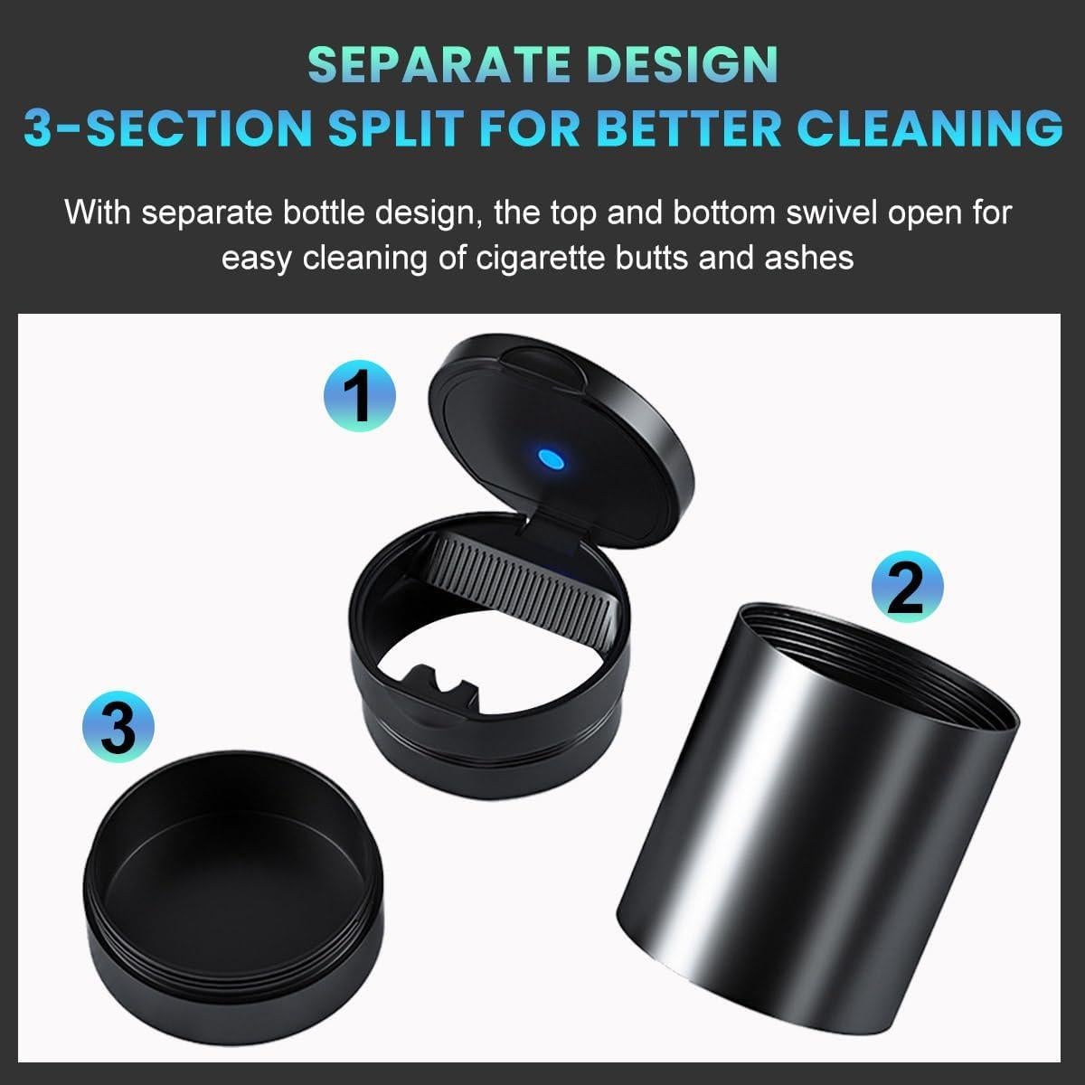 Cenicero de Auto Augeny con Tapa y Luz LED Azul - Gris