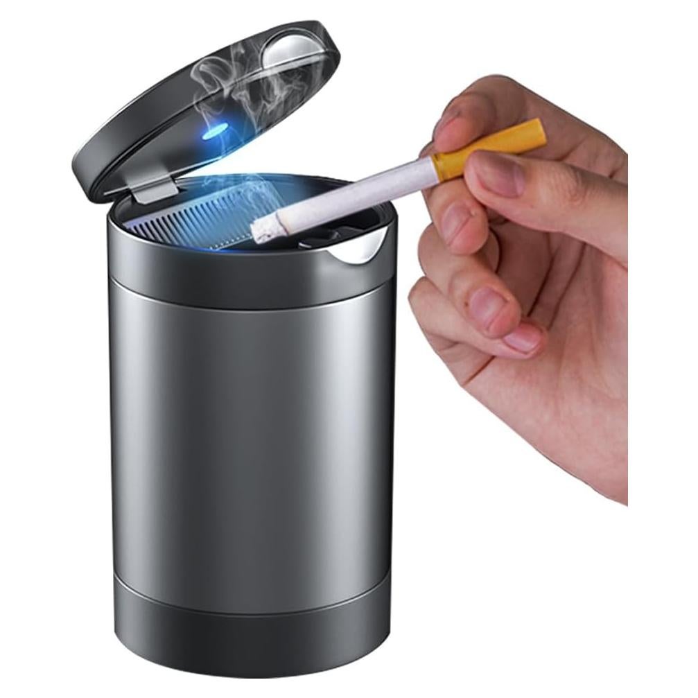 Cenicero de coche Tmengdao YHG01 con luz LED y tapa gris