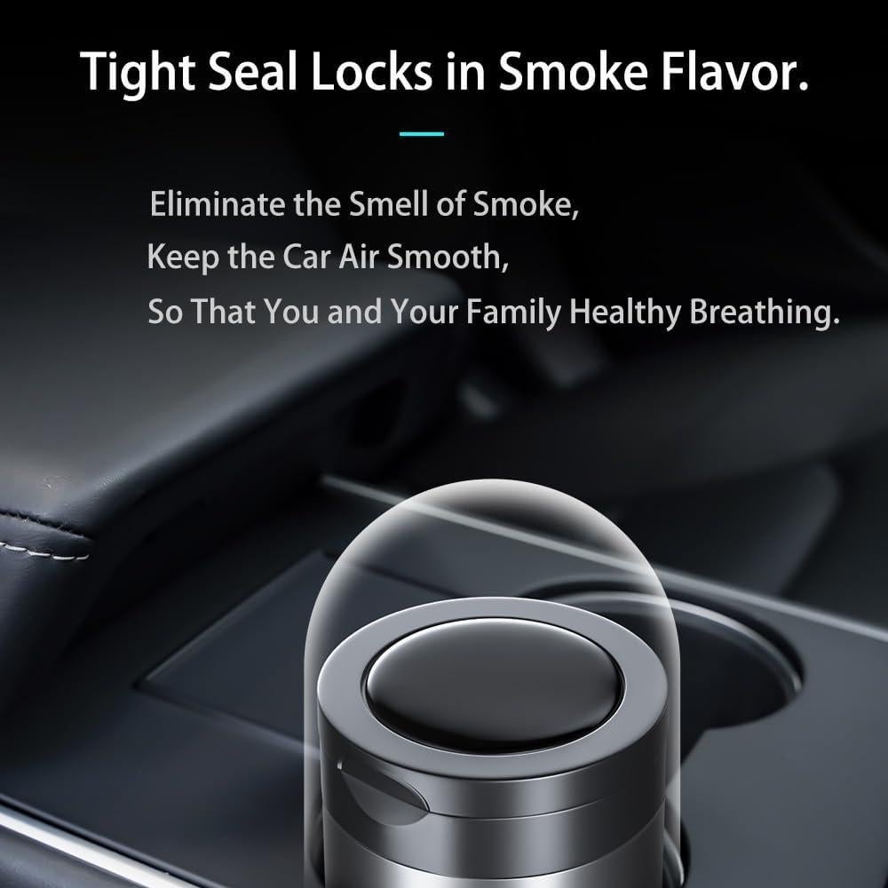 Cenicero de coche Tmengdao YHG01 con luz LED y tapa gris