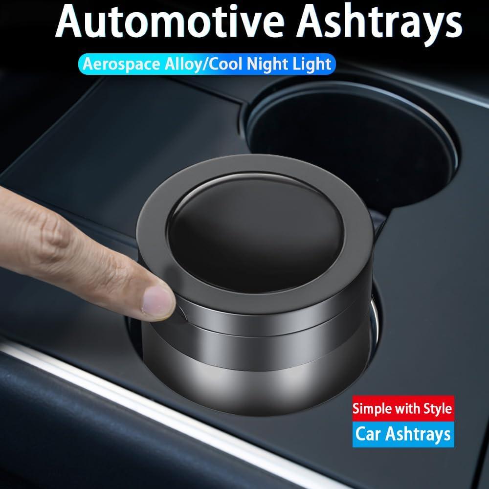 Cenicero de coche Tmengdao YHG01 con luz LED y tapa gris