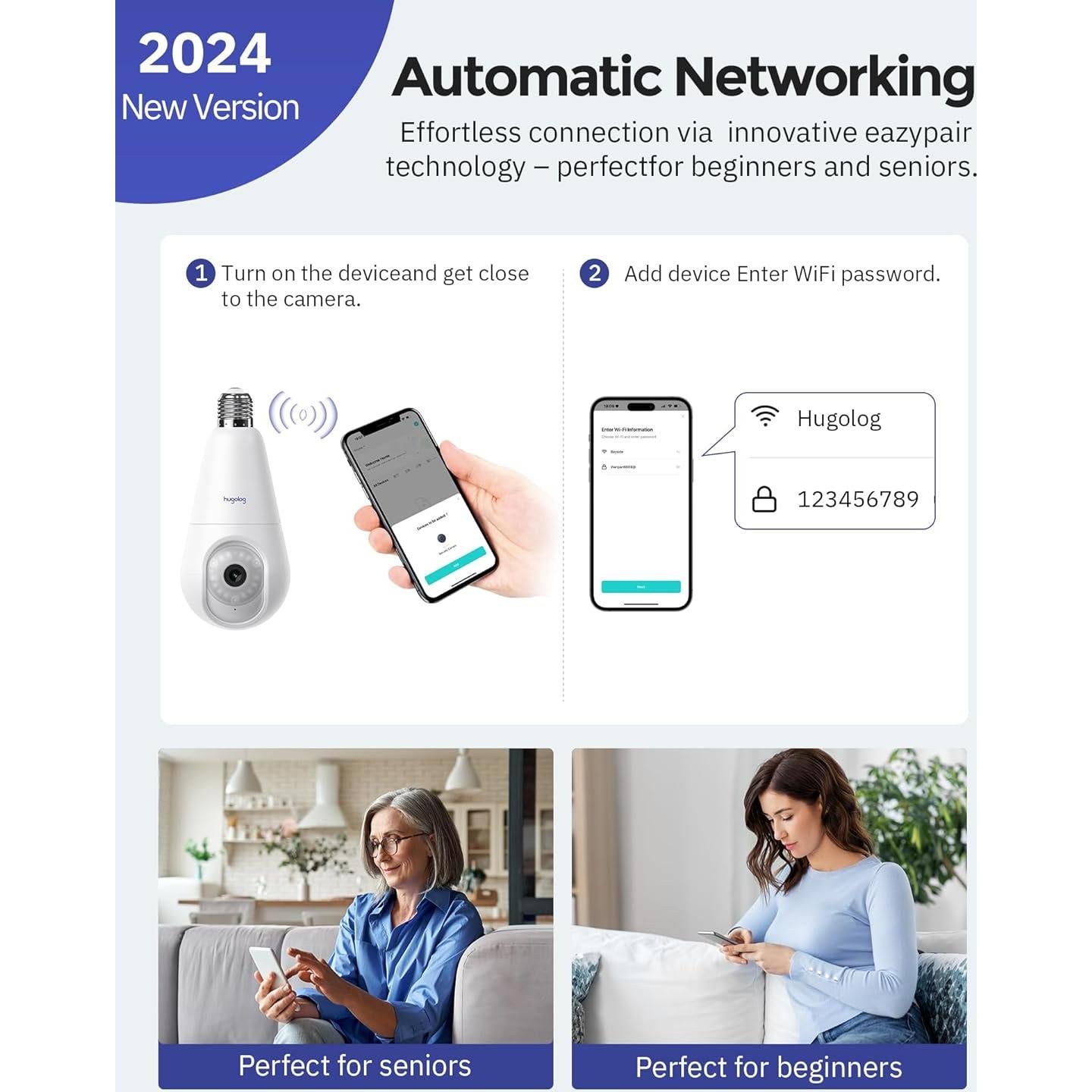Cámara de Seguridad Hugolog 2K Inalámbrica con Visión Nocturna