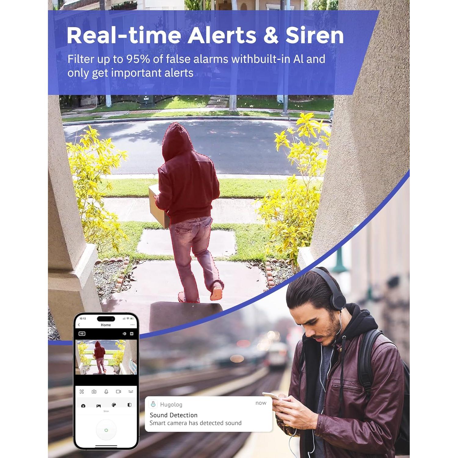Cámara de Seguridad Hugolog 2K Inalámbrica con Visión Nocturna