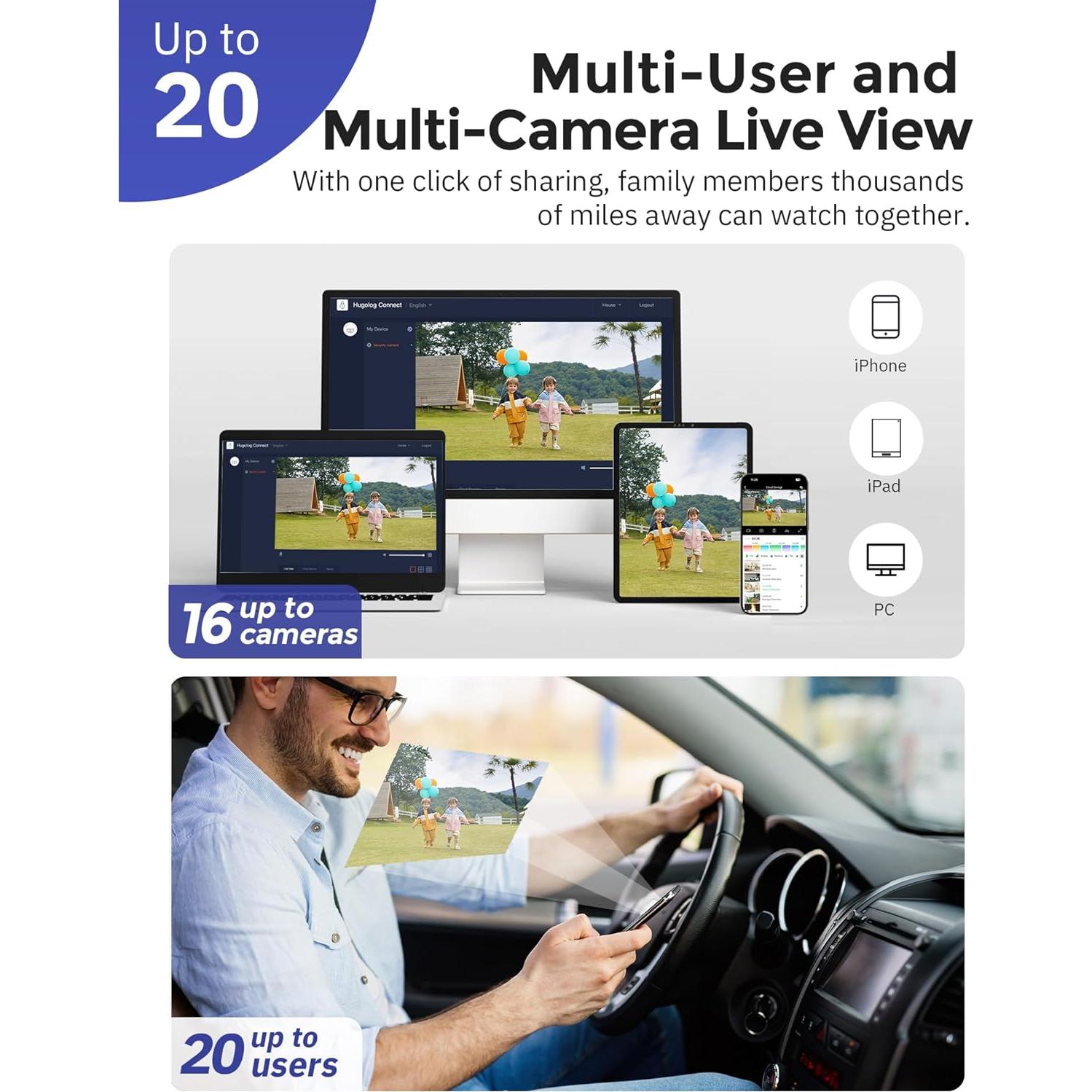 Cámara de Seguridad Hugolog 2K Inalámbrica con Visión Nocturna