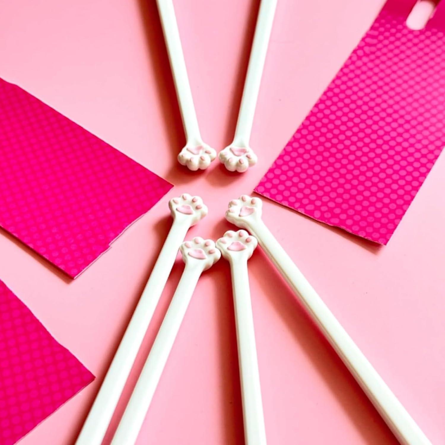 Palillos de Gato Rosados Antideslizantes - 4 Piezas Kawaii