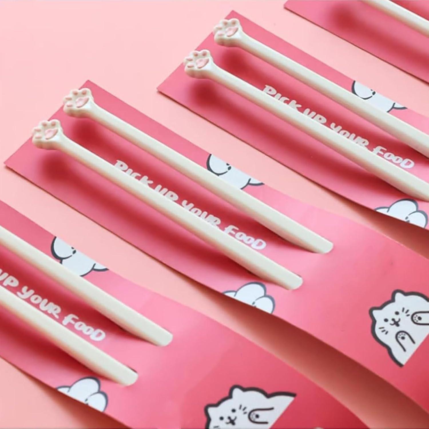 Palillos de Gato Rosados Antideslizantes - 4 Piezas Kawaii