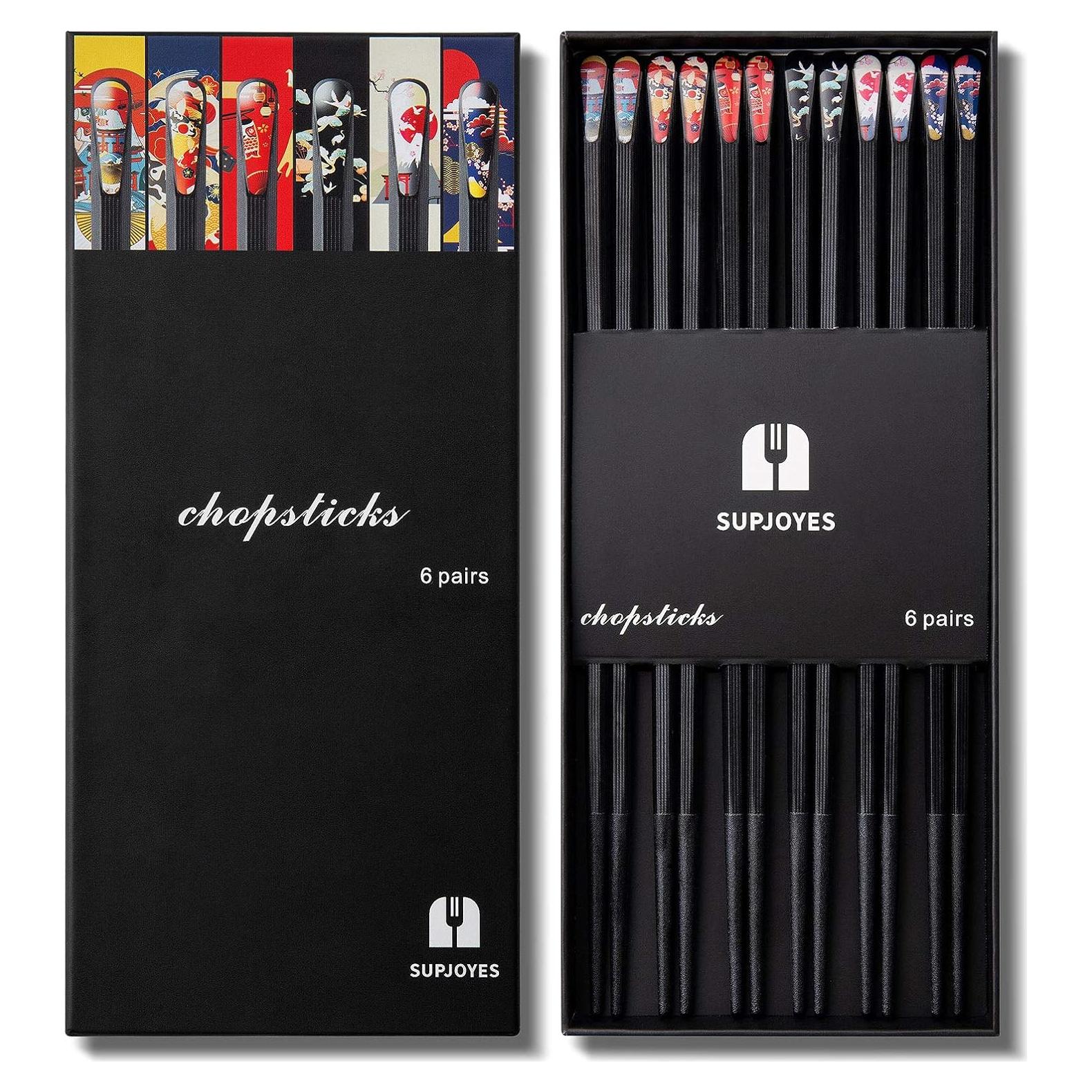 Palillos Reutilizables de Fibra de Vidrio SUPJOYES - 6 Pares Antideslizantes 24.1 cm