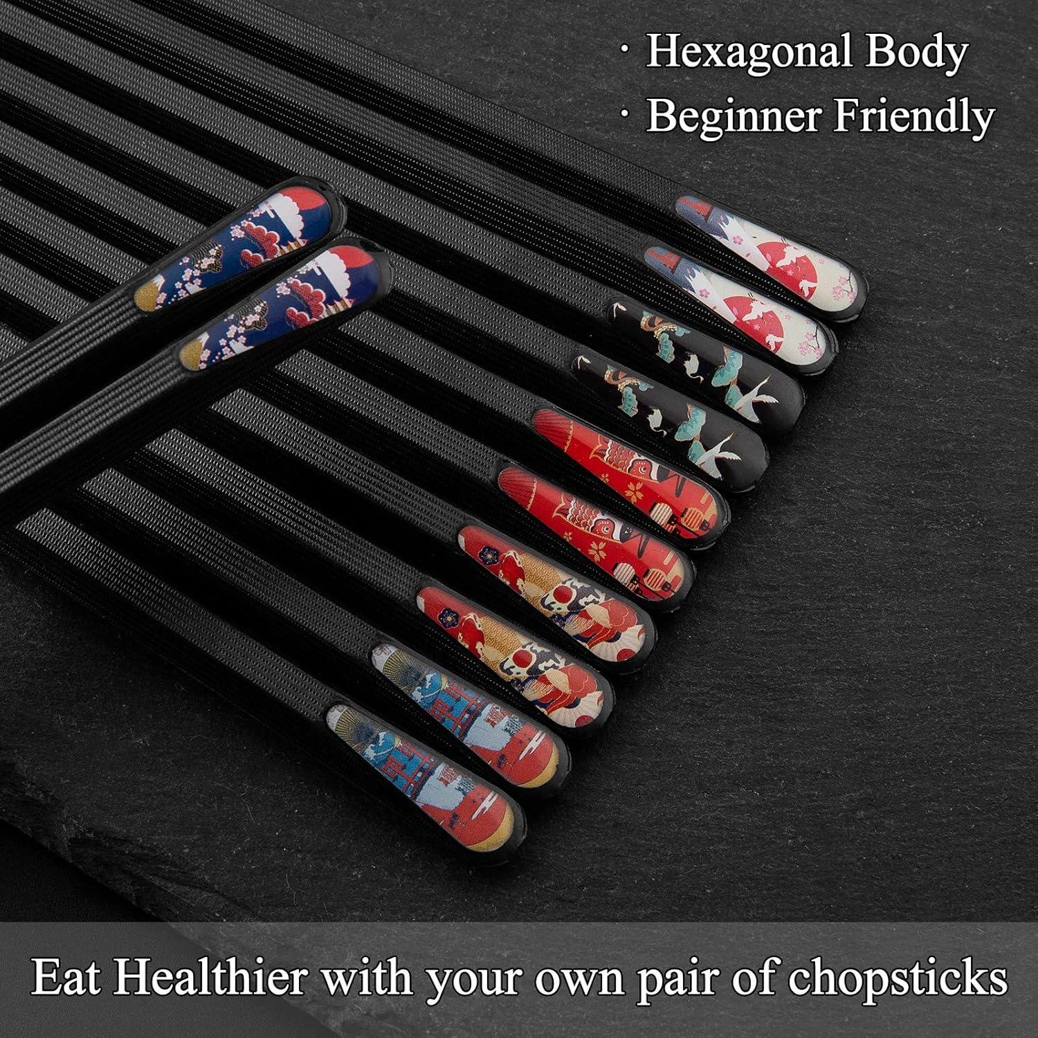 Palillos Reutilizables de Fibra de Vidrio SUPJOYES - 6 Pares Antideslizantes 24.1 cm