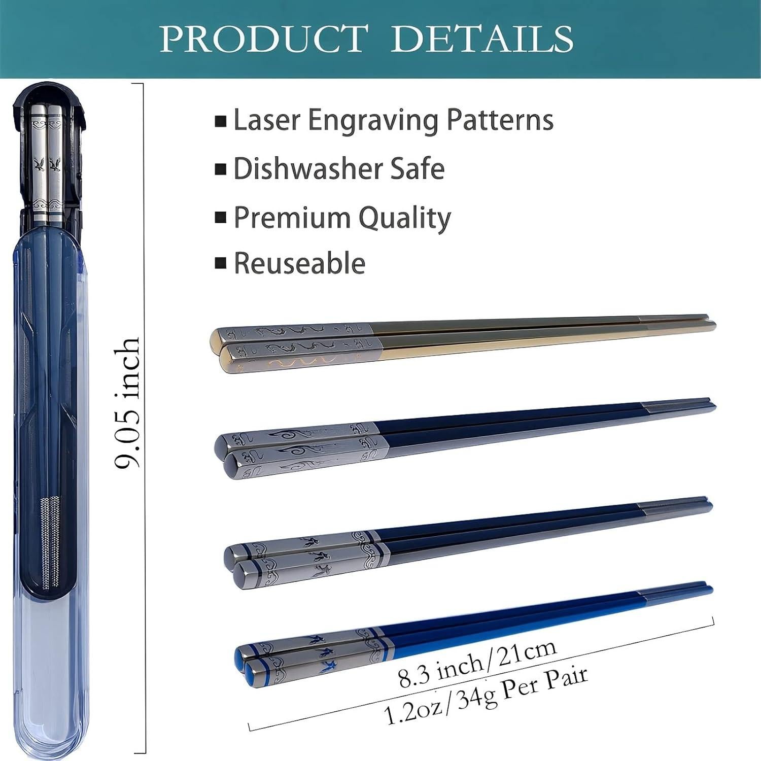 Palillos Portátiles de Acero Inoxidable ITXIYC Fénix Negro 21.1 cm