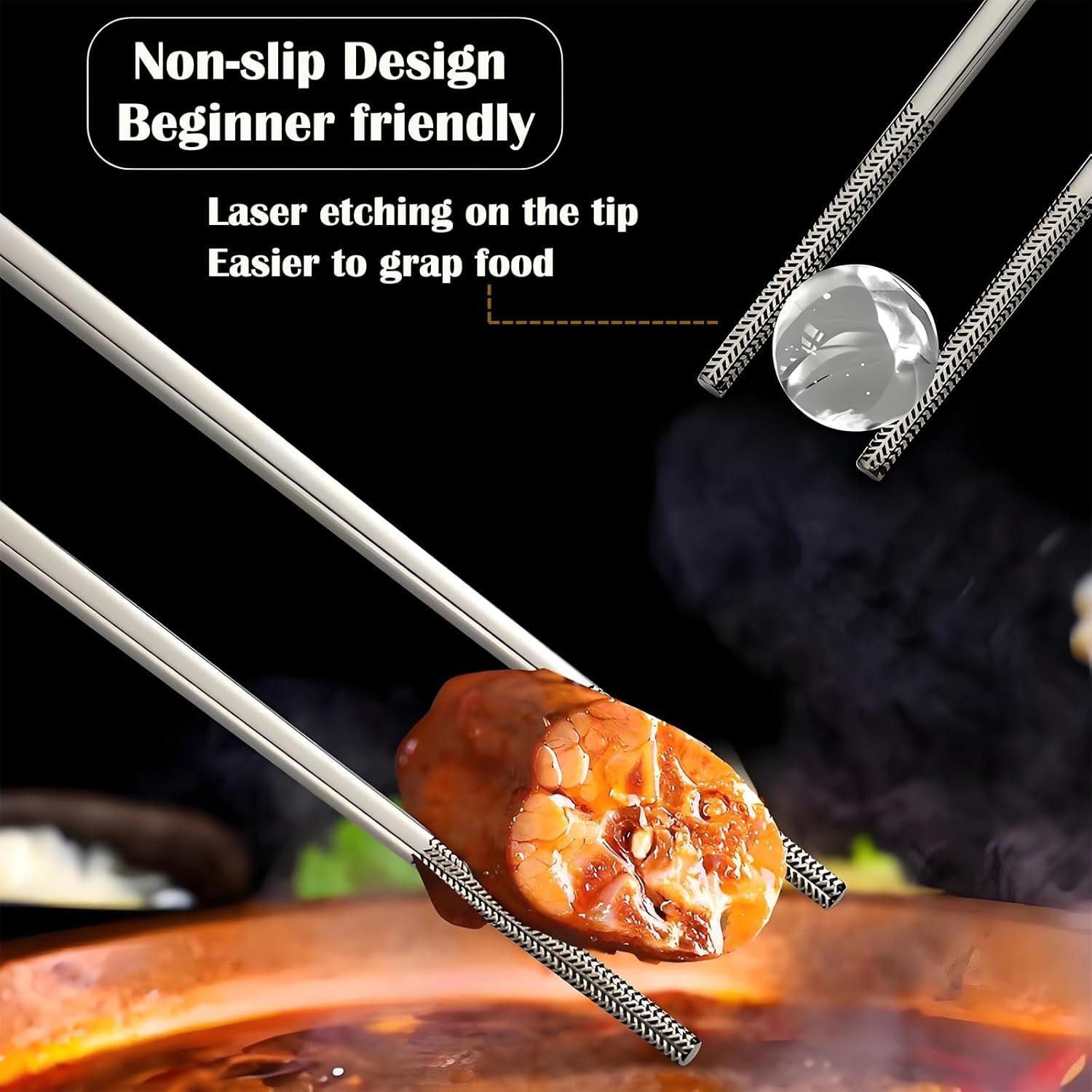 Palillos Reutilizables de Acero Inoxidable GTIEDIK 5 Pares Antideslizantes