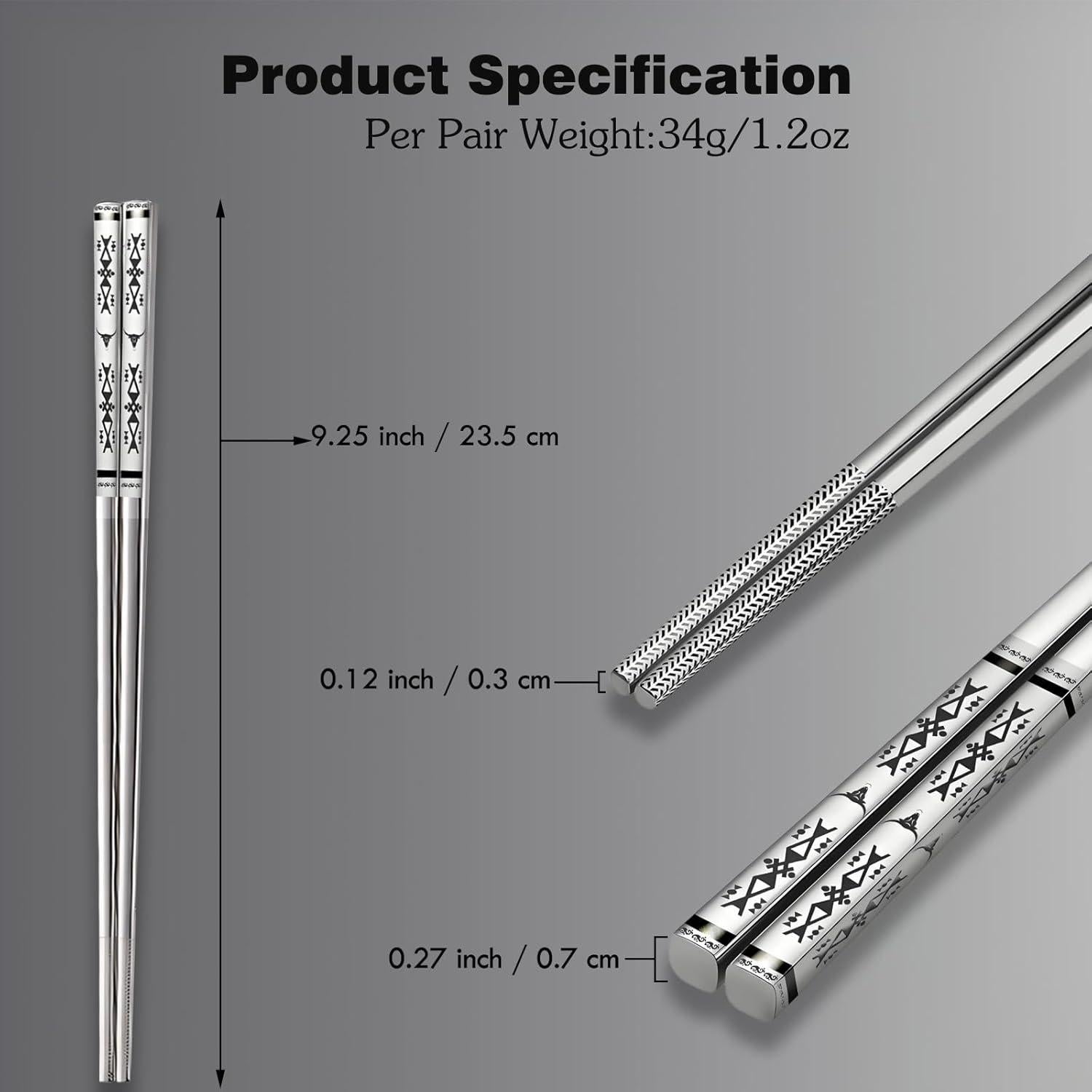 Palillos Reutilizables de Acero Inoxidable GTIEDIK 5 Pares Antideslizantes