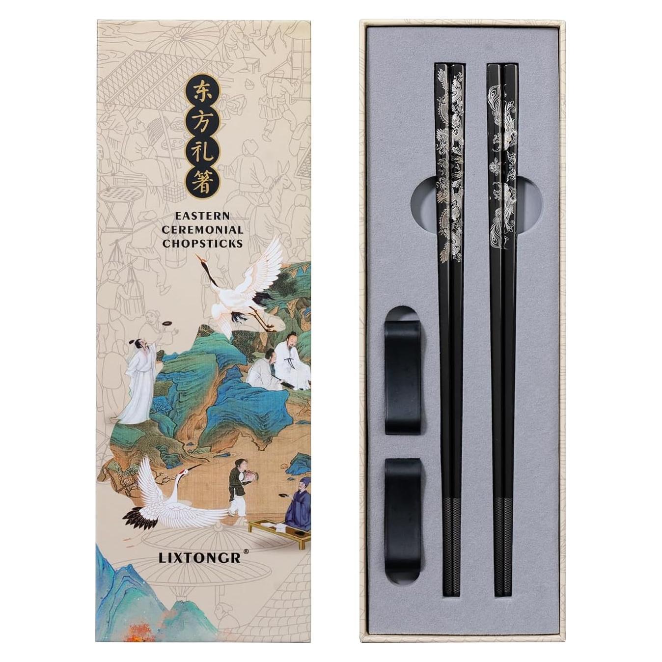 Set de 2 Pares de Palillos Reutilizables LIXTONGR Acero Inoxidable 22.86 cm