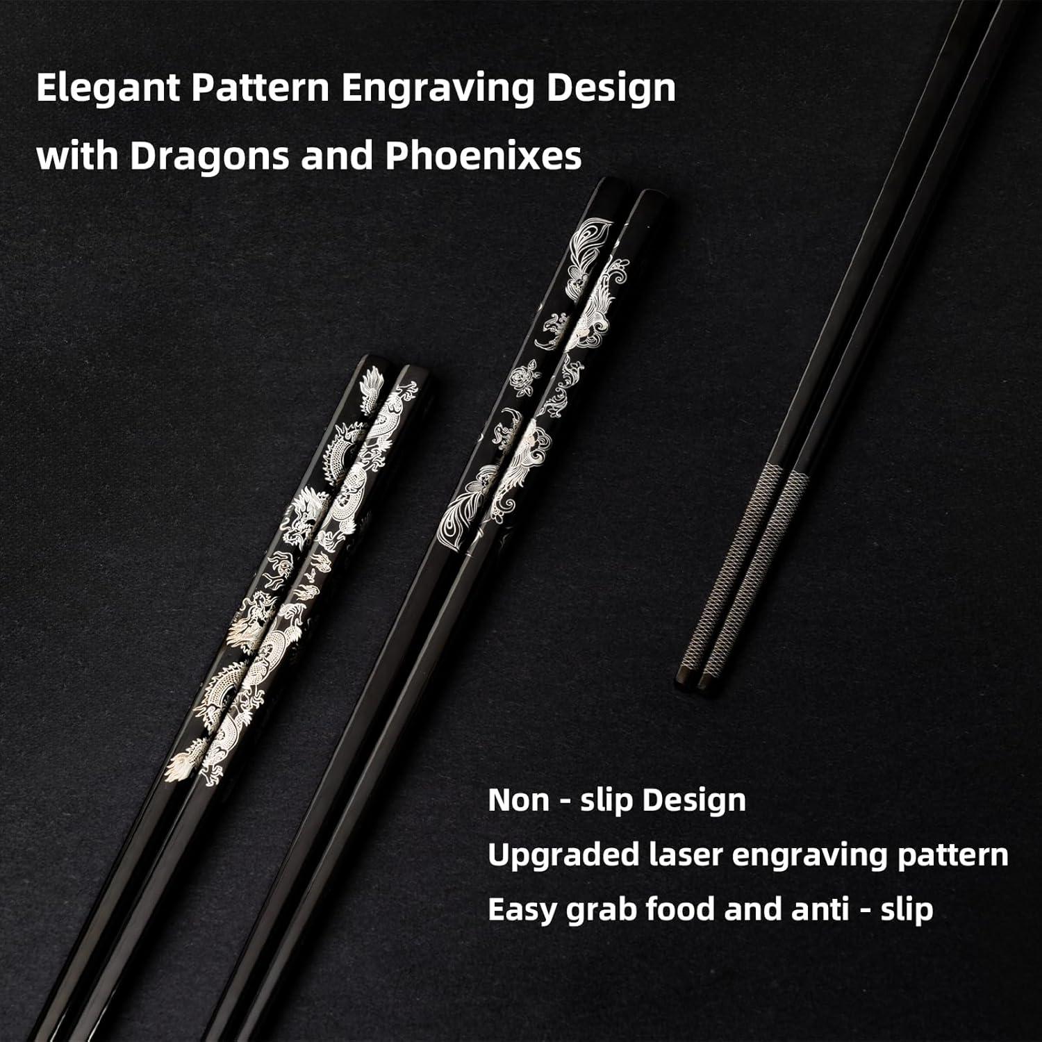 Set de 2 Pares de Palillos Reutilizables LIXTONGR Acero Inoxidable 22.86 cm