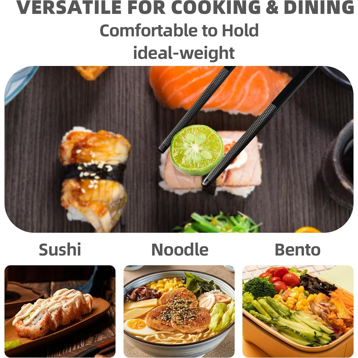 Set de 2 Pares de Palillos Reutilizables LIXTONGR Acero Inoxidable 22.86 cm