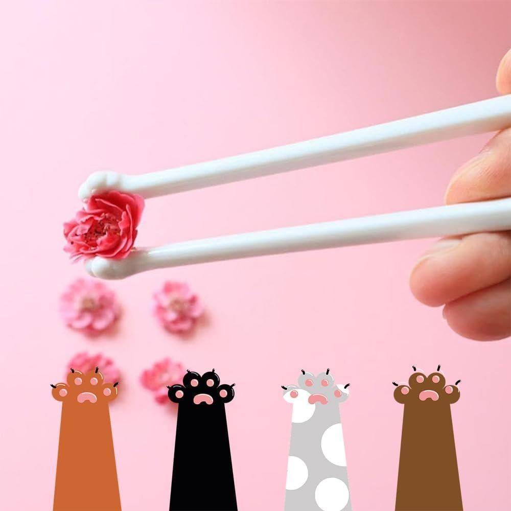 Palillos Reutilizables de Gato con Huellas Rosadas - 2 Pares