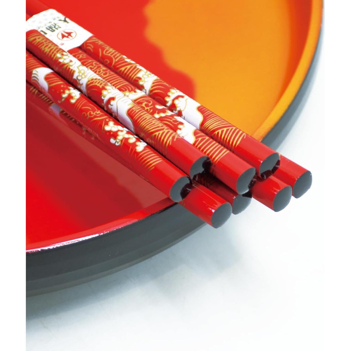 Palillos Reutilizables de Bambú LANHUTHS con Estuche Olas Rojas