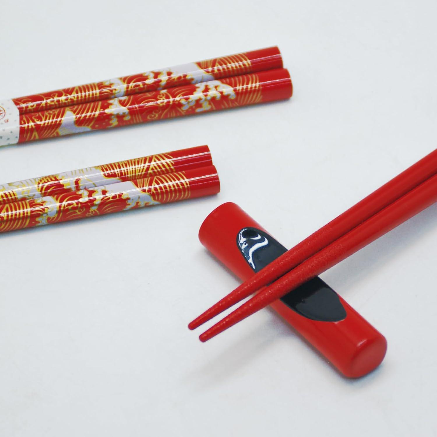 Palillos Reutilizables de Bambú LANHUTHS con Estuche Olas Rojas