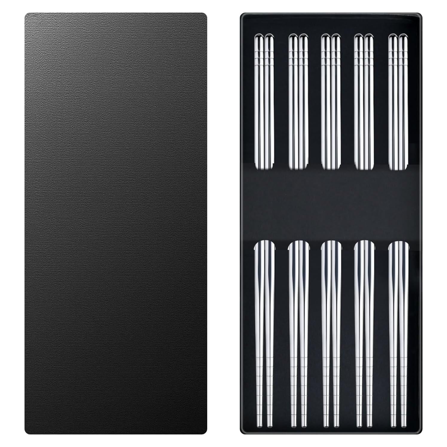 Palillos Reutilizables de Acero Inoxidable SUNRAYNEST - Antideslizantes y Apto para Lavavajillas