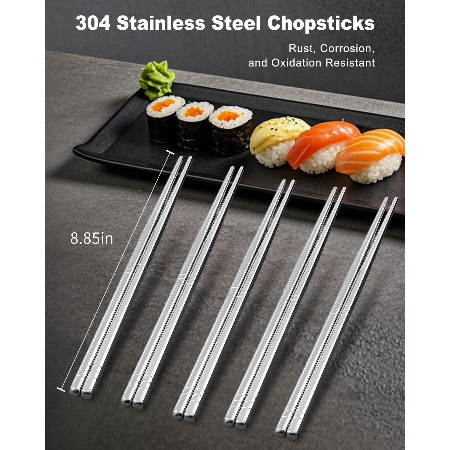 Palillos Reutilizables de Acero Inoxidable SUNRAYNEST - Antideslizantes y Apto para Lavavajillas