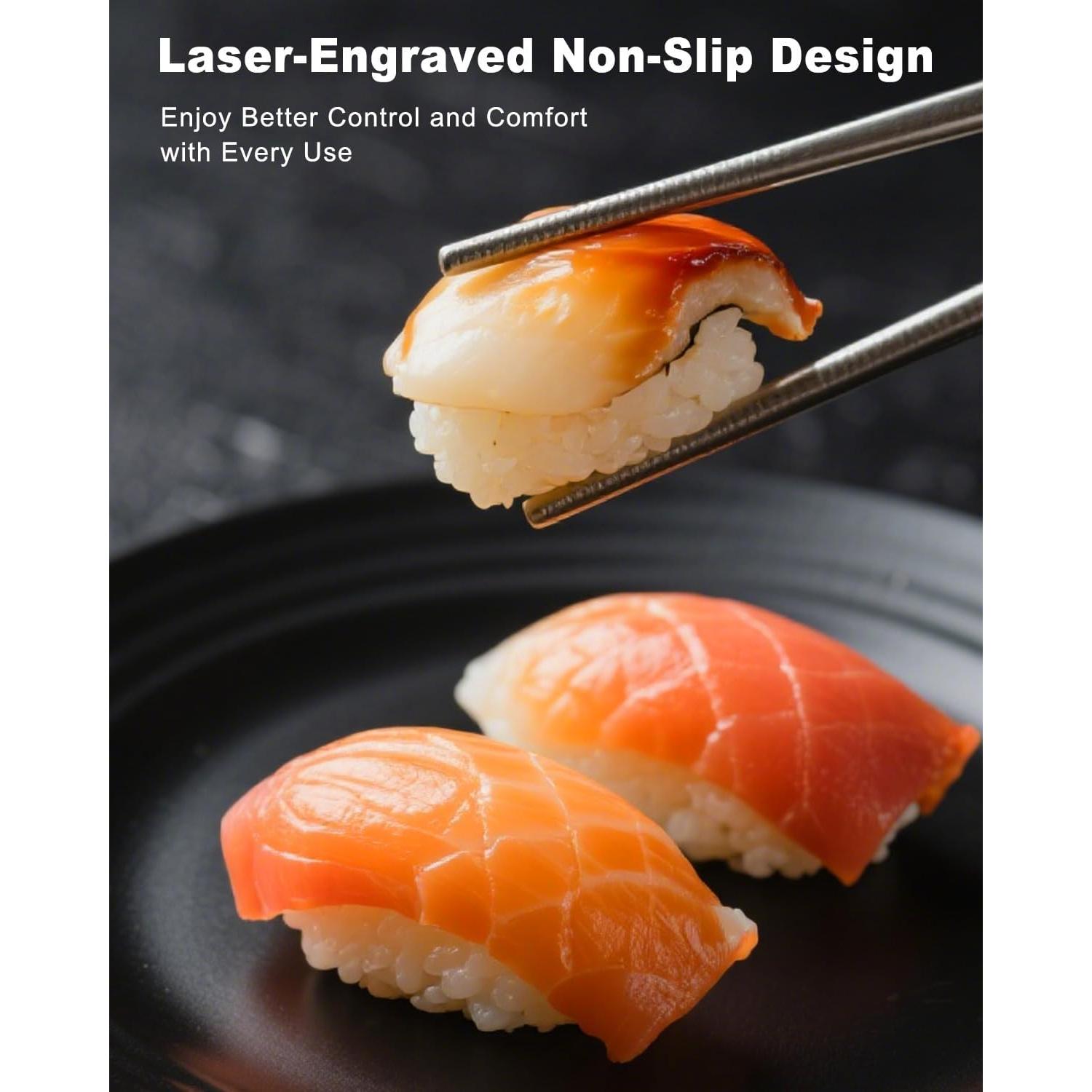 Palillos Reutilizables de Acero Inoxidable SUNRAYNEST - Antideslizantes y Apto para Lavavajillas