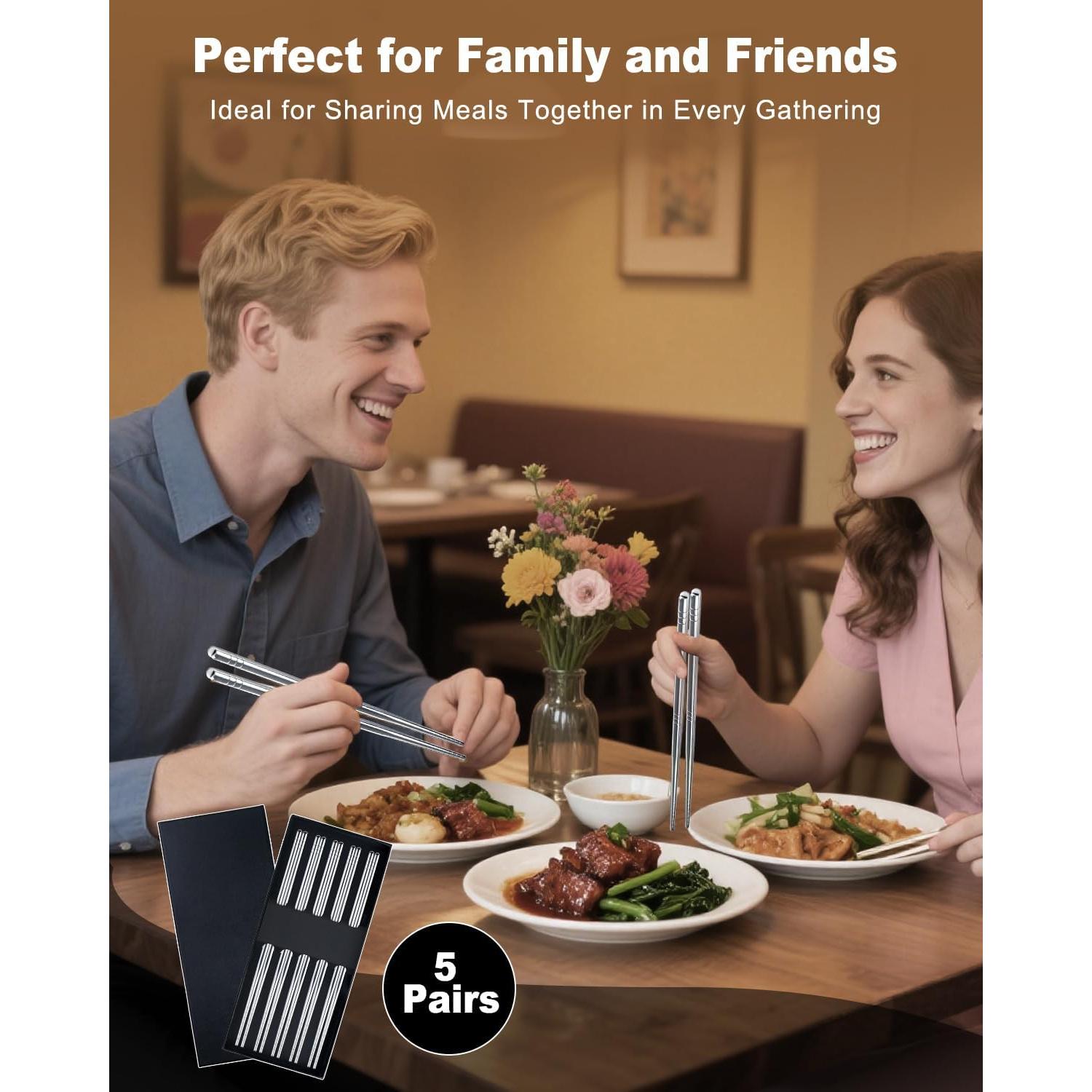 Palillos Reutilizables de Acero Inoxidable SUNRAYNEST - Antideslizantes y Apto para Lavavajillas