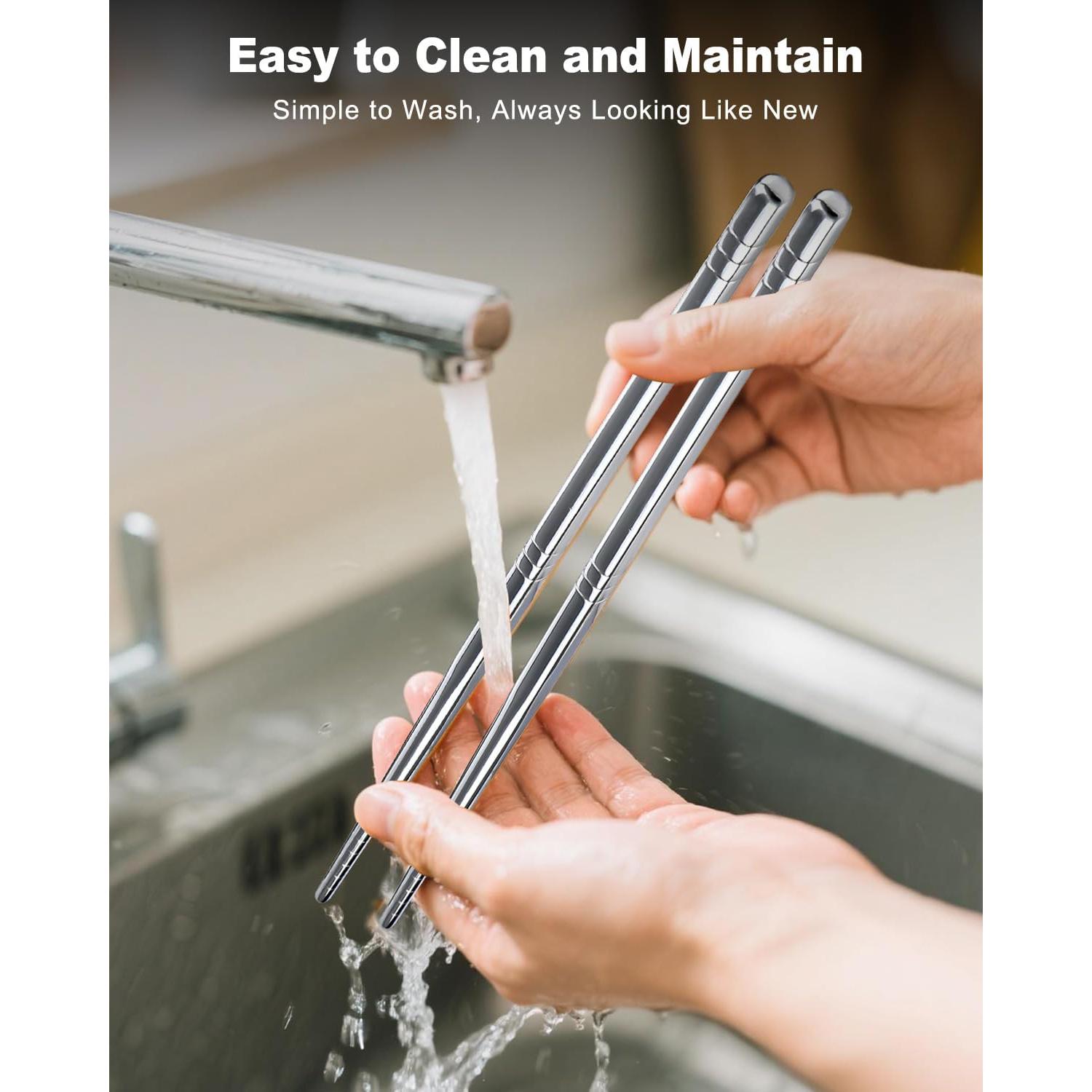 Palillos Reutilizables de Acero Inoxidable SUNRAYNEST - Antideslizantes y Apto para Lavavajillas