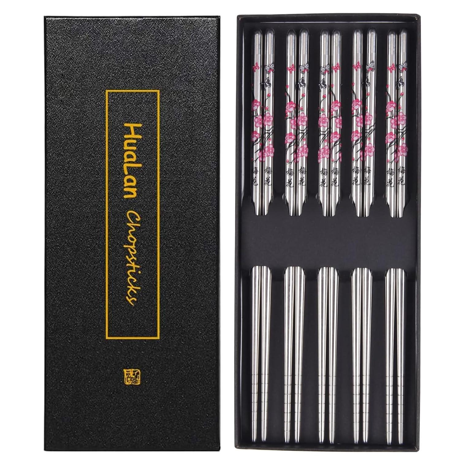 Palillos de Acero Inoxidable HuaLan 22.4 cm Set de 5 Pares