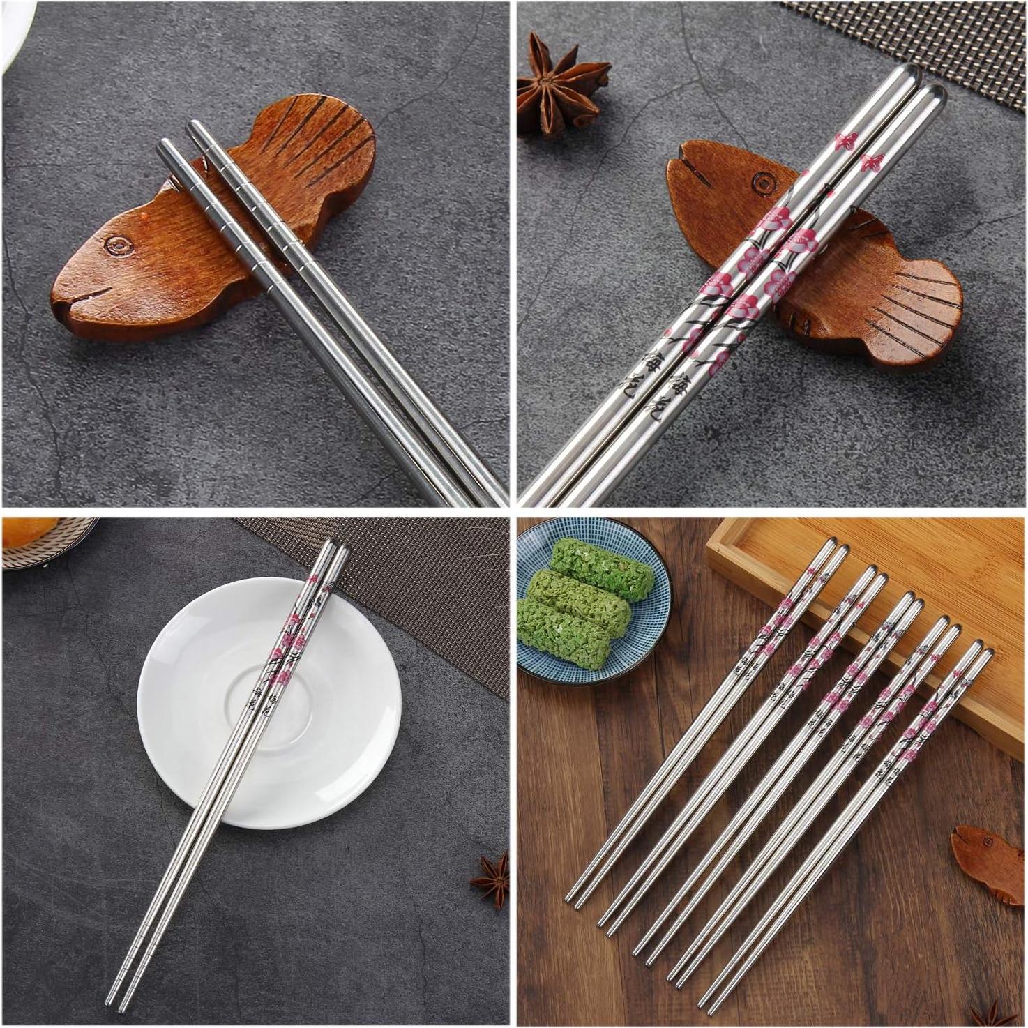 Palillos de Acero Inoxidable HuaLan 22.4 cm Set de 5 Pares