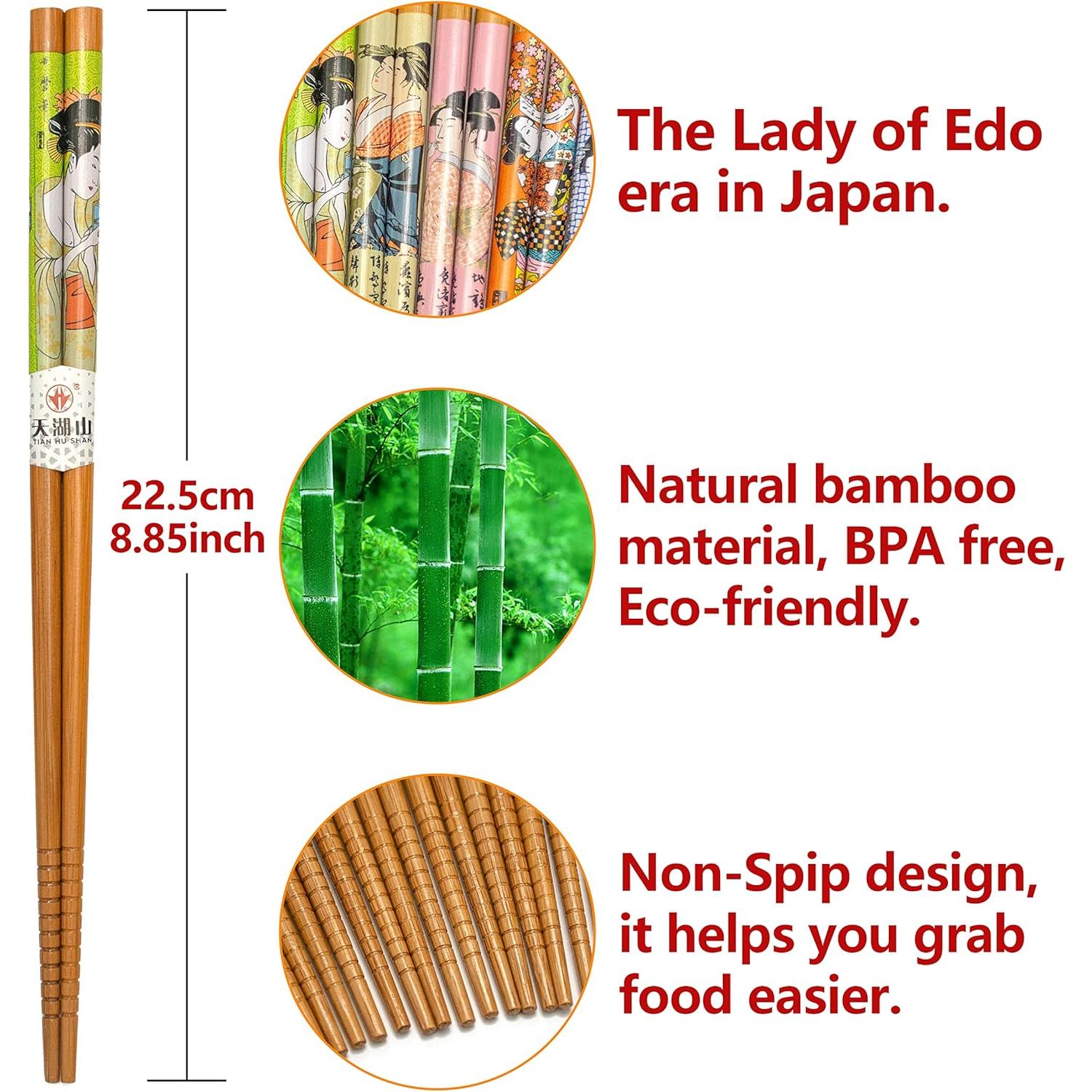 10 Pares de Palillos de Bambú Reutilizables LANHUTHS 22.5 cm