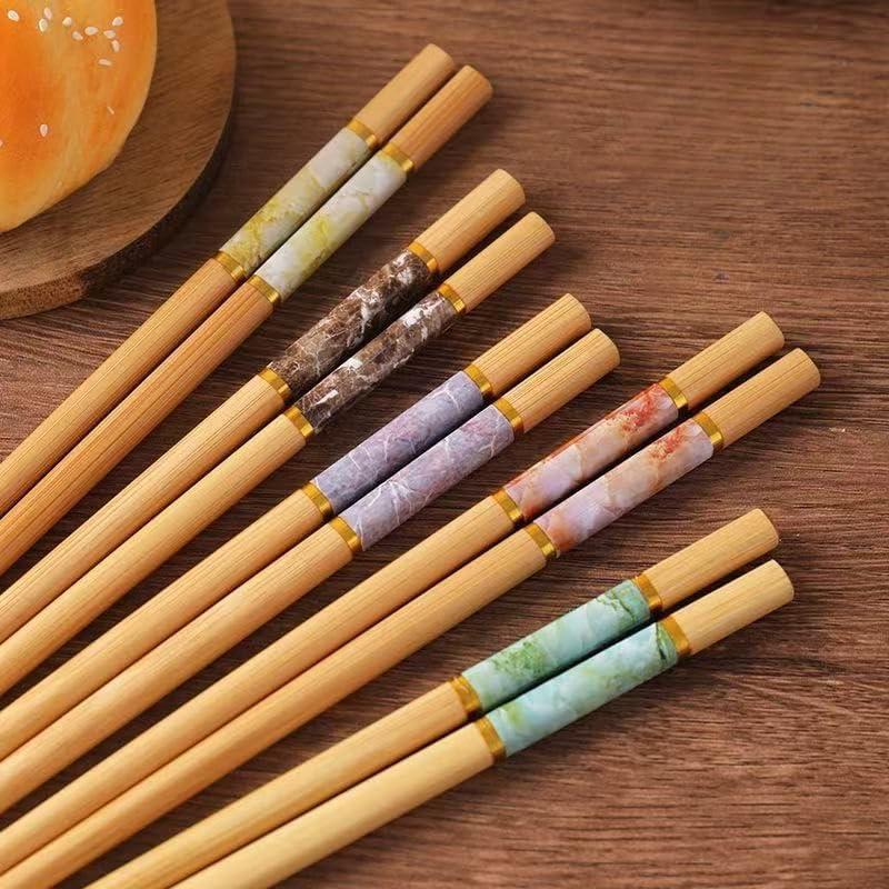 Juego de 10 Pares de Palillos de Bambú Reutilizables 24 cm