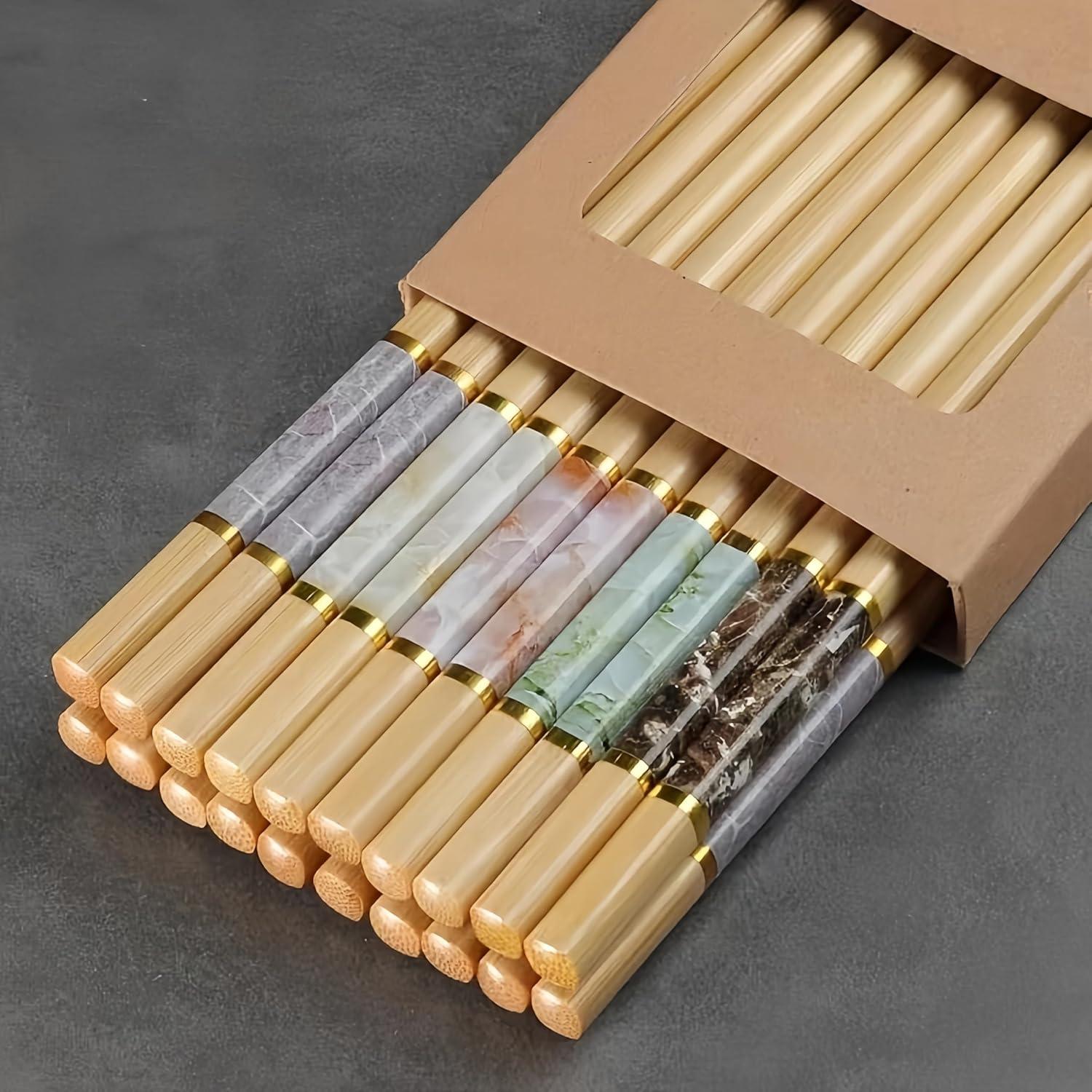 Juego de 10 Pares de Palillos de Bambú Reutilizables 24 cm
