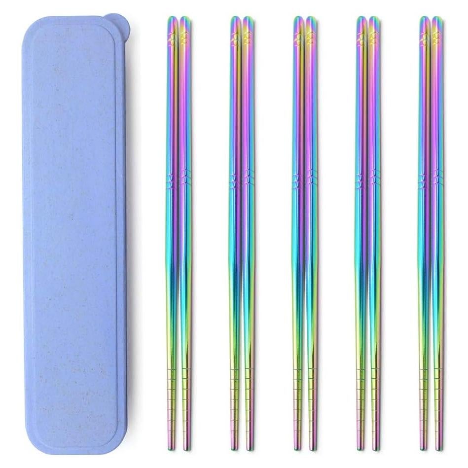 Juego de 5 Pares de Palillos de Acero Inoxidable M MUGIT 23 cm