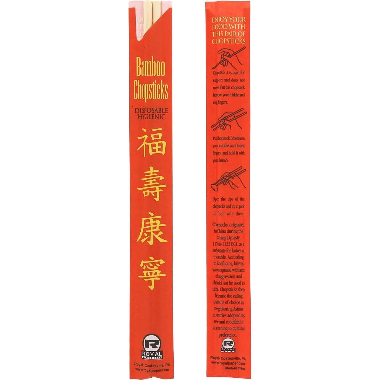 Palillos de Bambú Desechables Royal 23 cm con Funda - Bolsa de 100