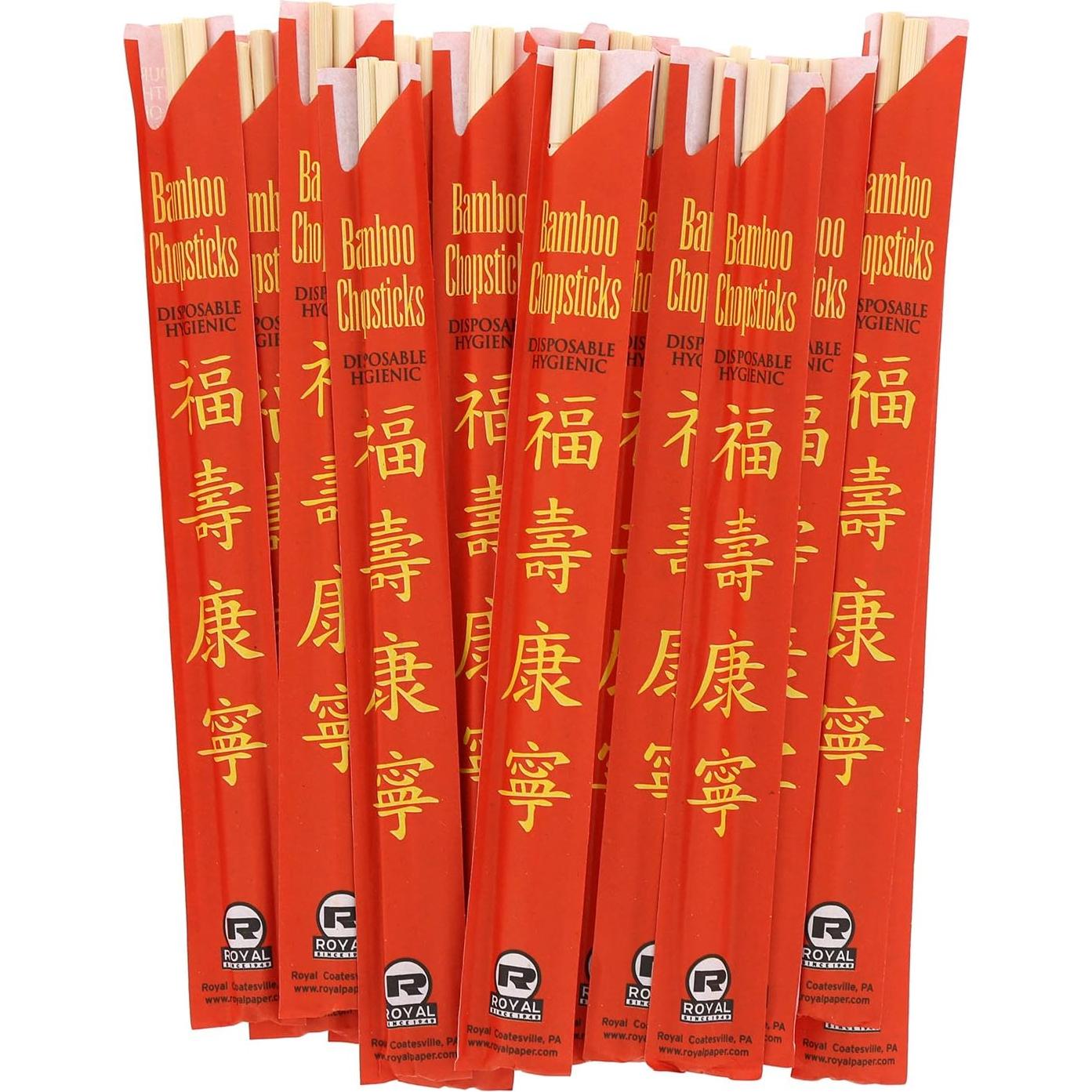 Palillos de Bambú Desechables Royal 23 cm con Funda - Bolsa de 100