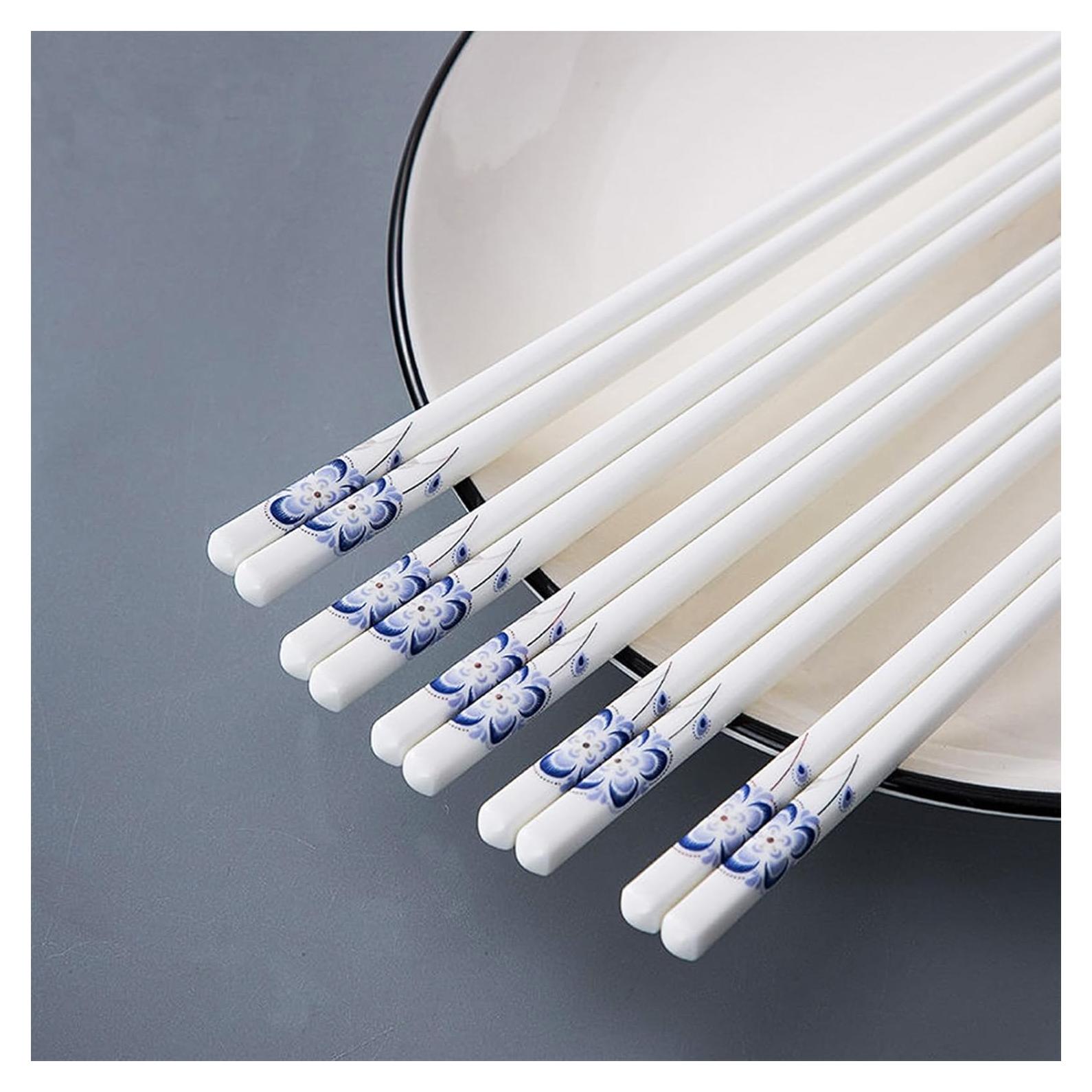 10 Pares de Palillos de Cerámica Decohomeforu 24.68 cm Flor Azul