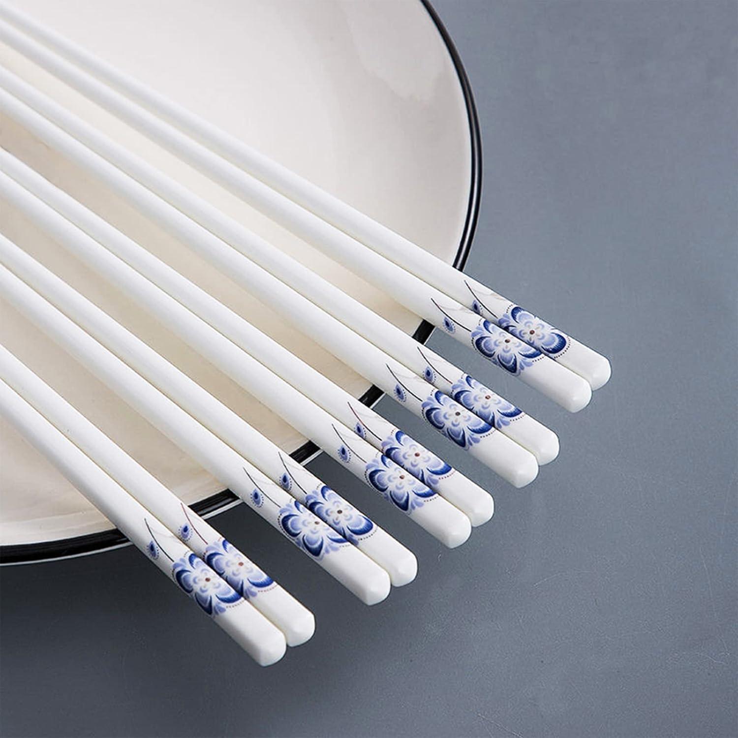 10 Pares de Palillos de Cerámica Decohomeforu 24.68 cm Flor Azul