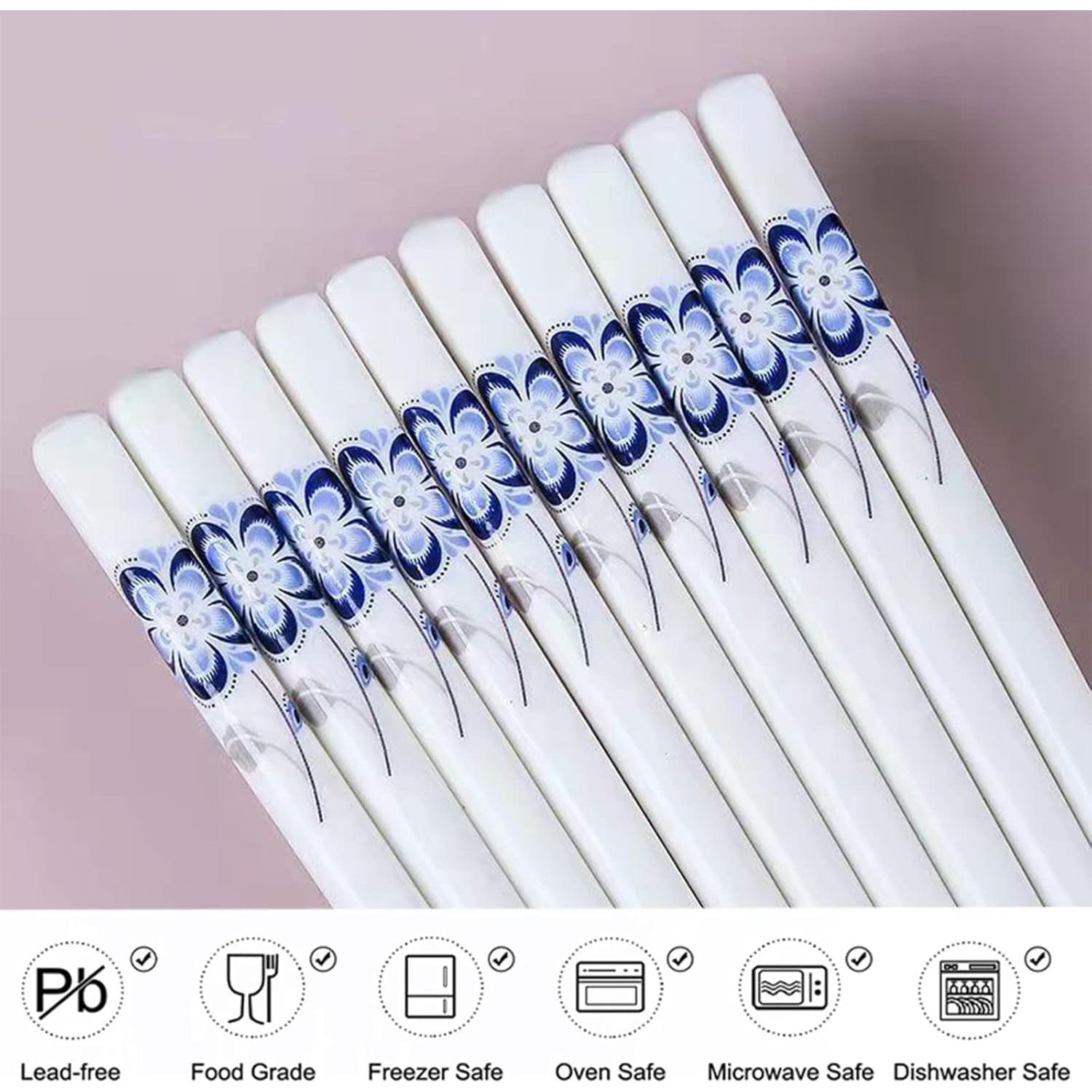 10 Pares de Palillos de Cerámica Decohomeforu 24.68 cm Flor Azul